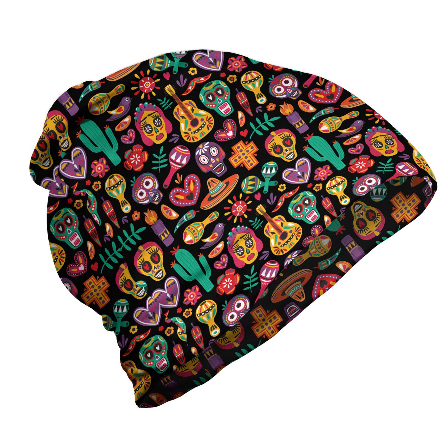 Ambesonne Unisex Skull Flower Pepper Beanie - Warm Winter Knit Hat for Men & Women - Perfect for Hiking, Camping & Outdoor Activities