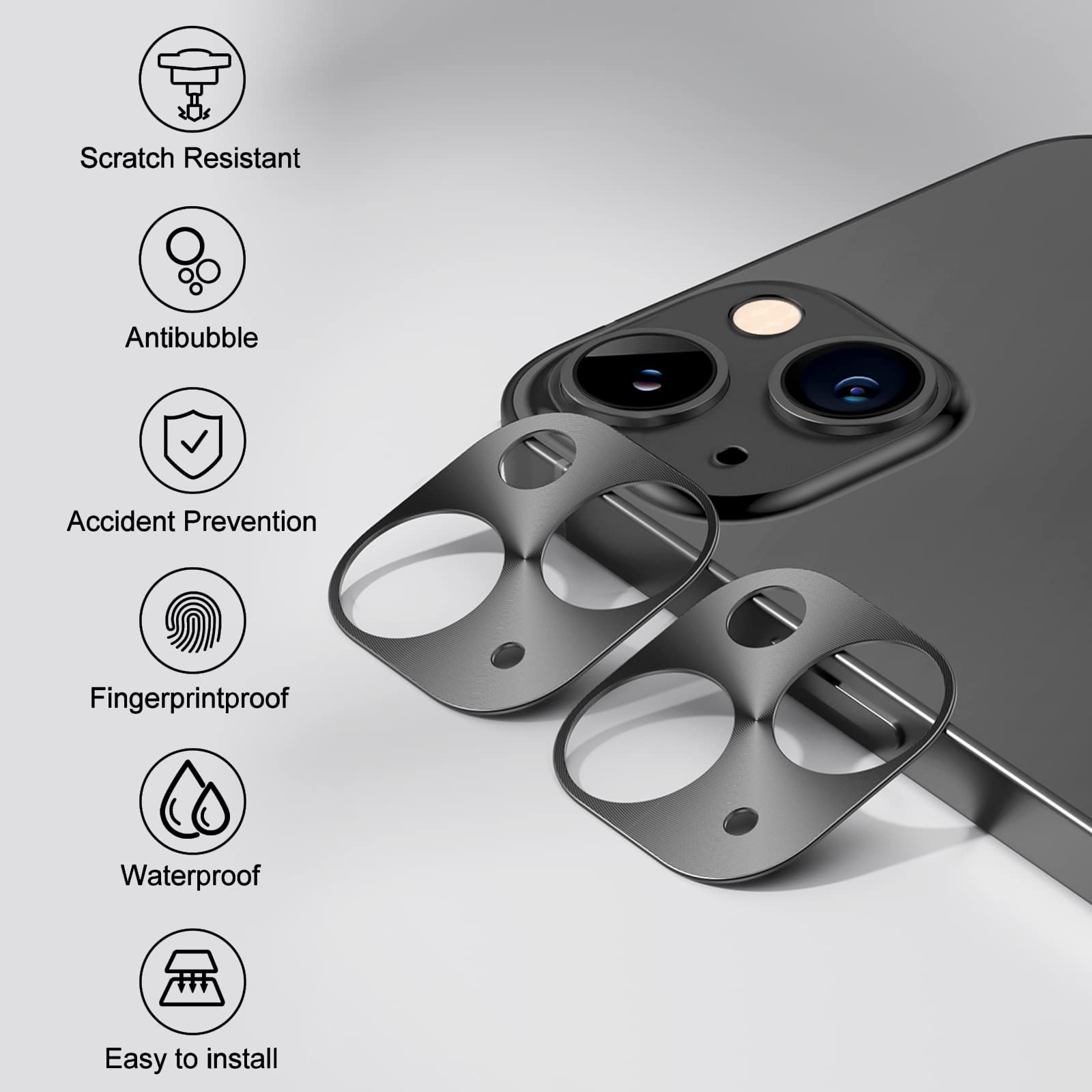 Premium Aluminum Alloy Camera Lens Protector for iPhone 13/13 Mini - 2 Pack Black Protective Cover Shield | Scratch-Resistant & HD Clarity | Perfect for Outdoor Adventures, Travel & Daily Protection