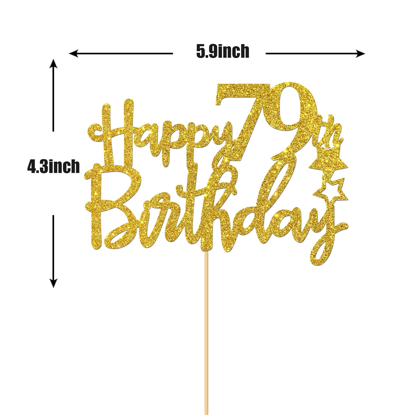 Gold Glitter Happy 79th Birthday Cake Topper - 79 Sign Cake Decor - Cheers to 79 Years Party Supplies - 79th Birthday Party Decorations for Women, Men, Retirement Celebration & Milestone Birthday Cakes