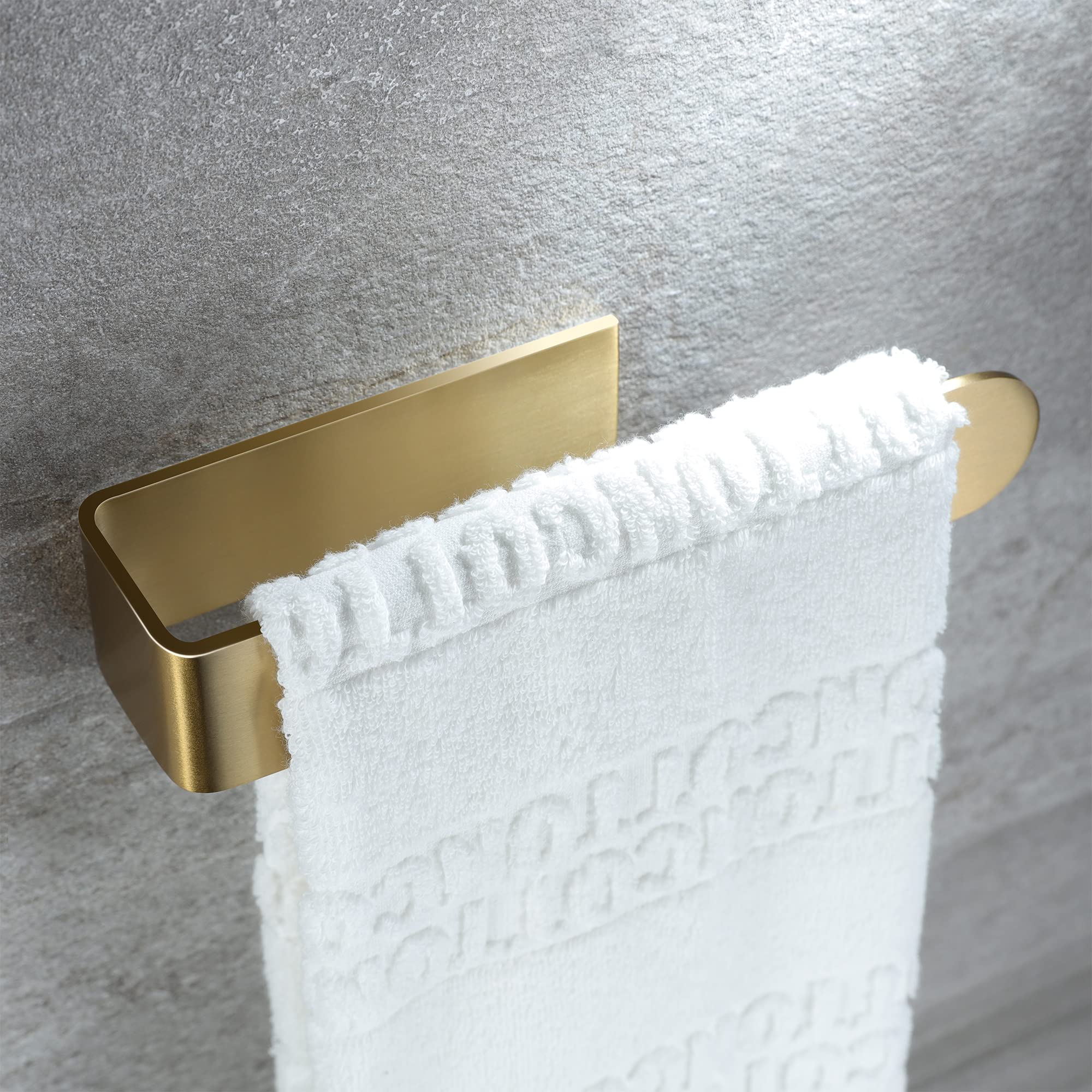 Taozun Adhesive Towel Rack - Gold Stainless Steel Brushed Wall Mount Hand Towel Holder for Bathroom (2 Pack) | Space-Saving Solution for Small Bathrooms & Kitchen Towel Organization
