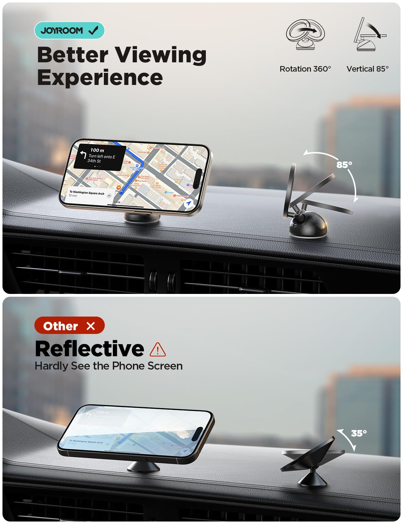 JOYROOM MagSafe Car Mount - All-Metal Magnetic Phone Holder with Stronger Magnet for iPhone 16/15/14/13/12 - Secure Dashboard Phone Mount for Safe Driving & Hands-Free Navigation