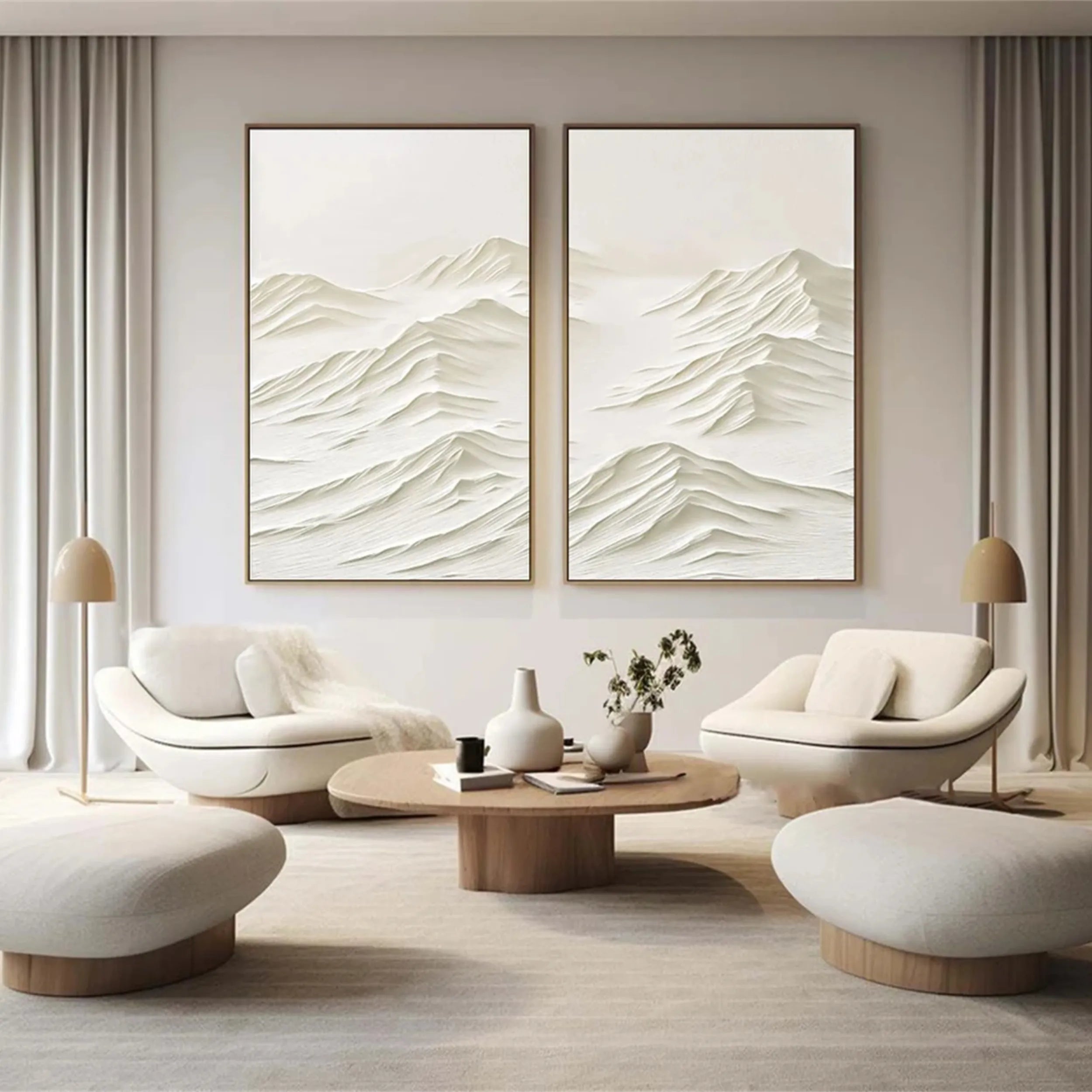 Minimalist Textured Plaster Art Painting Set of 2 - Modern Abstract Wall Decor for Living Room, Bedroom & Office #MM254