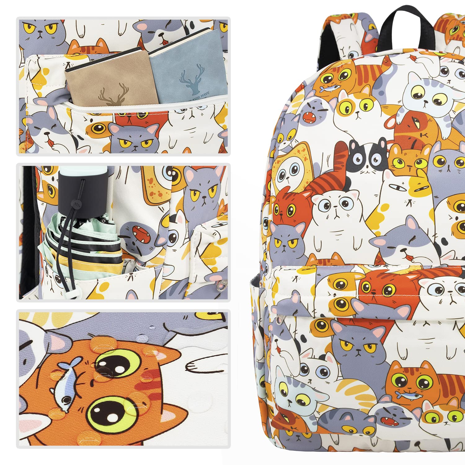 Cute Cat Backpack for Girls & Boys - Waterproof School Bookbag for Teens, Kids, College & High School Students - Laptop Backpack for Travel & Daily Use