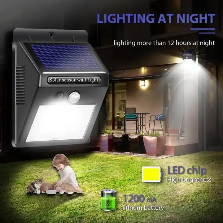 ASGTRADE 20 LED Solar Motion Sensor Lights Outdoor - Wireless IP55 Waterproof Solar Security Wall Lights with 1 Mode - Perfect for Front Door, Backyard, Garage, Deck, Pathway & Garden Lighting