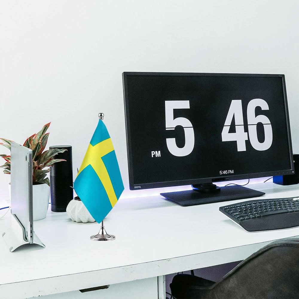 Swedish Flag Mini Desk Decor - 12 Pack Small Sweden National Flags for Tabletop, Office, Party & Home Decorations | Perfect for World Cup, National Day & Cultural Events