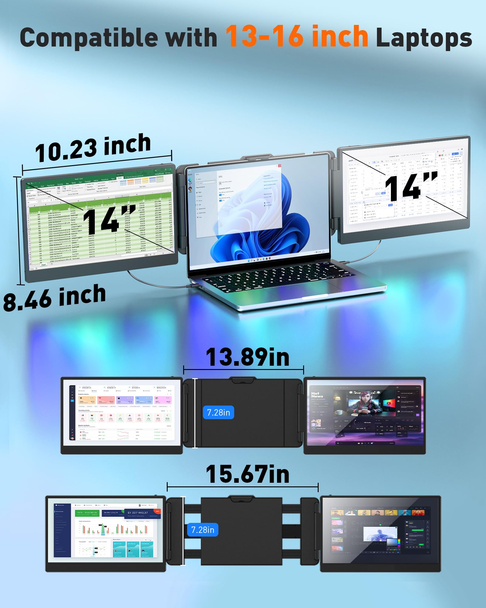 14-inch Portable Laptop Monitor - 1920x1080 FHD IPS Display, 60Hz Refresh Rate, USB-C & HDMI Input - Lightweight Second Screen for Travel, Home Office, Gaming & Productivity (Dual Monitor Setup)