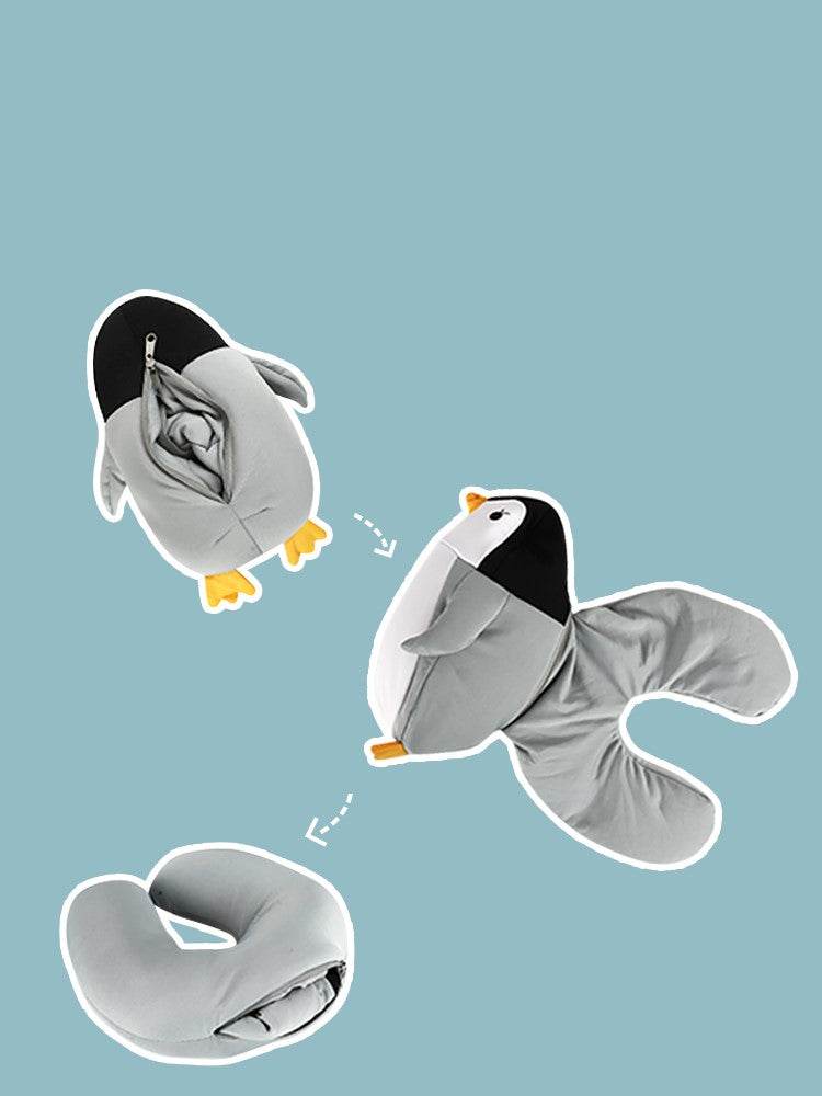 Soft Plush Penguin Travel Pillow - Comfortable Neck Support for Airplane, Car & Office Use - Perfect Gift for Travelers & Commuters