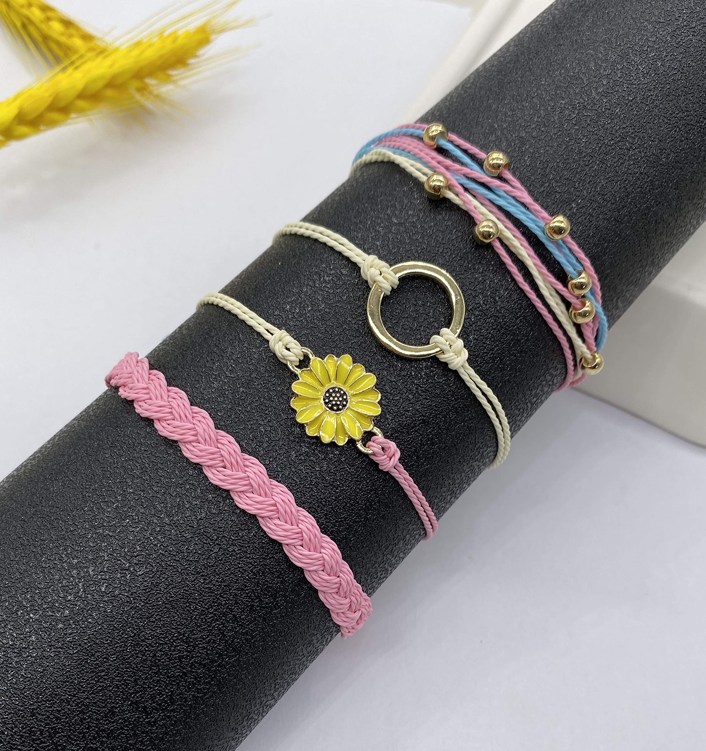 Boho Friendship Bracelets for Women - Adjustable Sunflower & Blue Beaded Bracelets Set, Surfer Beach Stackable Summer Essentials, Perfect for Gifts, Stocking Stuffers & Everyday Boho Style