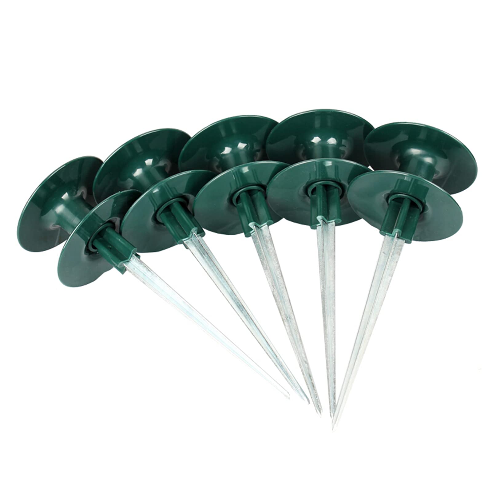 5Pcs 10-Inch Heavy Duty Garden Hose Guide Stakes - Rust-Free Zinc Coated Metal Spikes with Dark Green Spinner - Protect Plants & Flower Beds from Hose Damage - Perfect for Lawn, Yard, and Garden Irrigation Systems