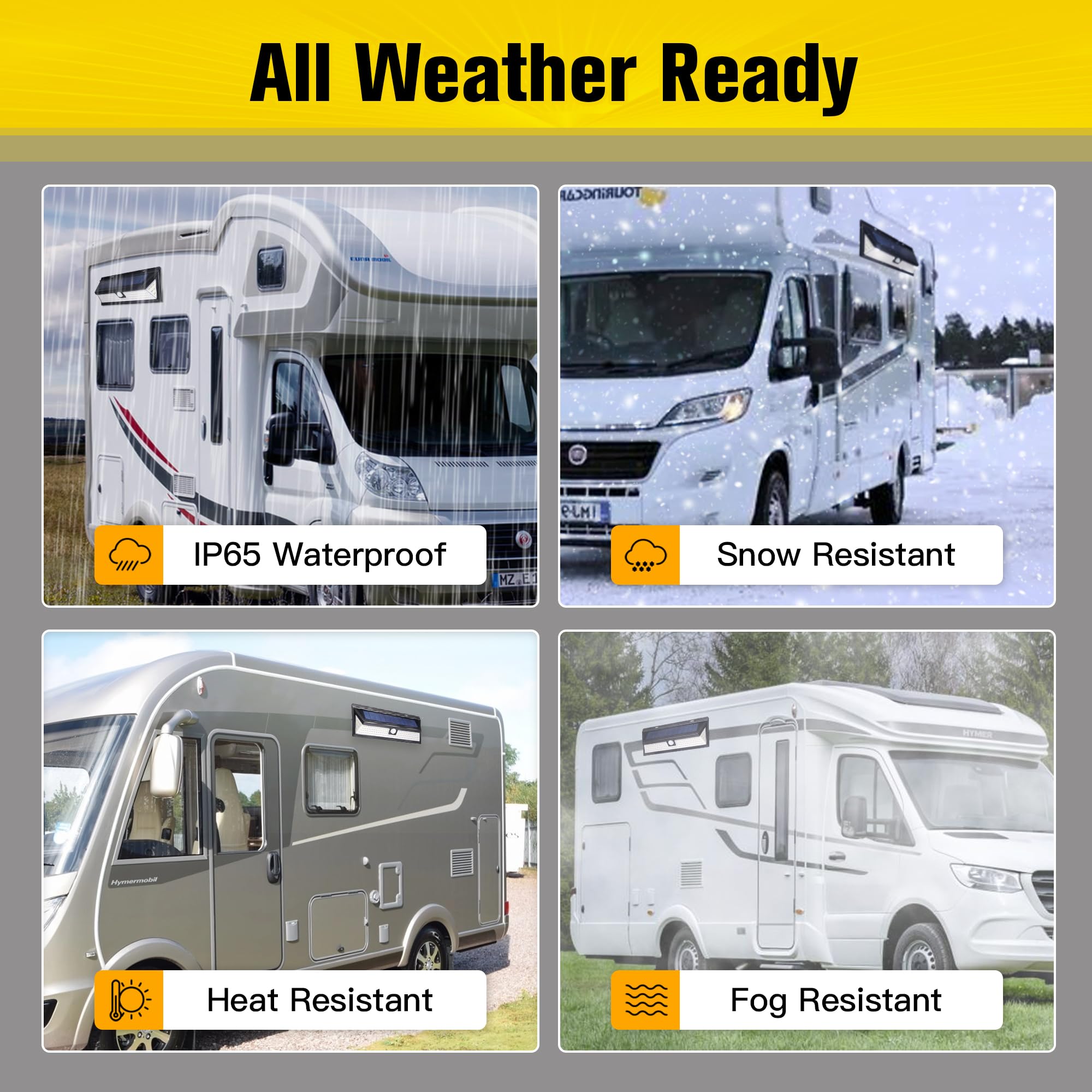 Solar RV Porch Light with 270° Wide Angle & 3 Modes - 118 LED Motion Sensor Outdoor Light Fixture with Remote Control - Waterproof Camper Exterior Lighting for Motorhome, Travel Trailers & Camping Essentials (Perfect for Nighttime Safety & Outdoor Adventures)