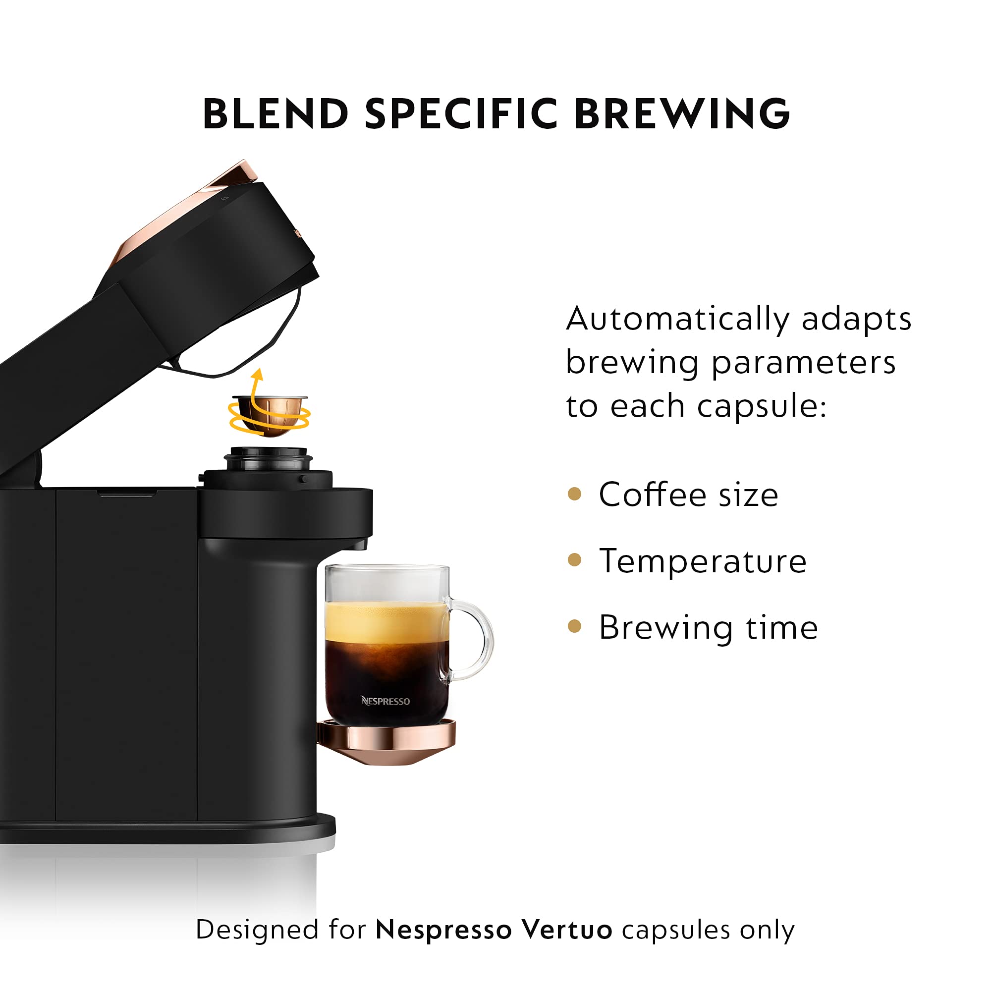 Nespresso Vertuo Coffee and Espresso Maker Machine - Matte Black & Rose Gold | Single-Serve Pod Brewer for Home, Office & Gifts | Perfect for Morning Coffee & Afternoon Espresso Breaks