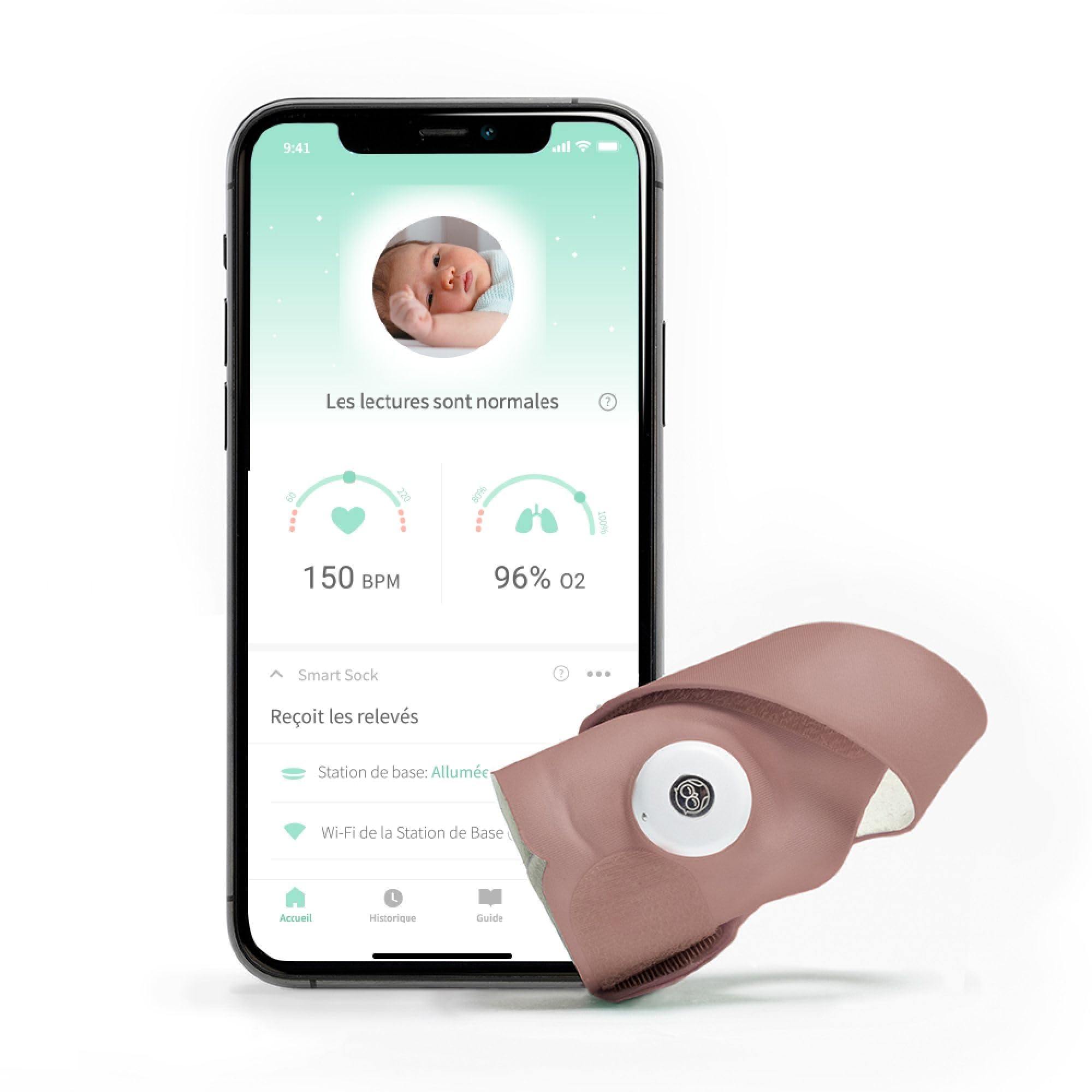 Owlet Dream Sock® Smart Baby Monitor with Heart Rate & Oxygen Tracking - Dusty Rose Sock for Newborns & Infants | Wireless Sleep Monitor for Peace of Mind at Night
