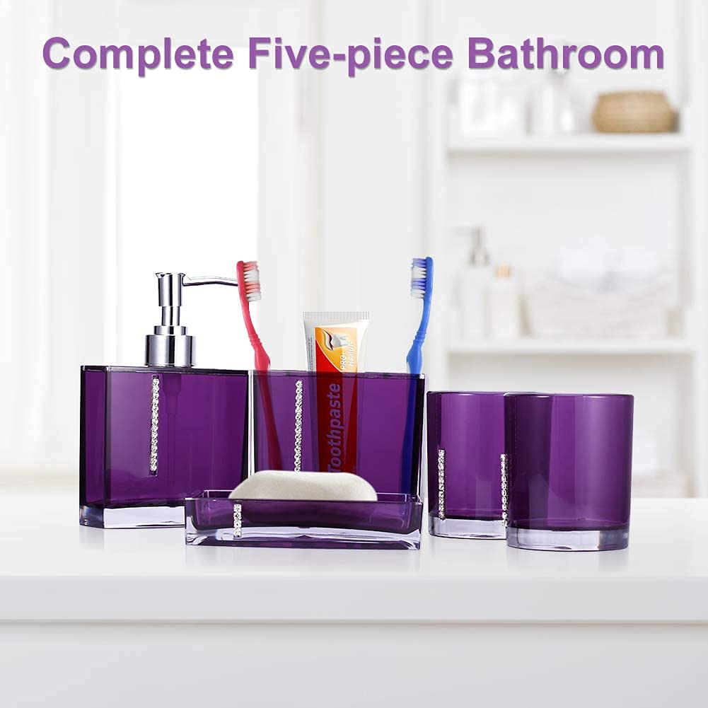 5-Piece Acrylic Bathroom Accessory Set - Soap Dispenser, Toothbrush Holder, Tumbler & Organizer | Modern Home, Hotel & Travel Essentials for Stylish Bathrooms