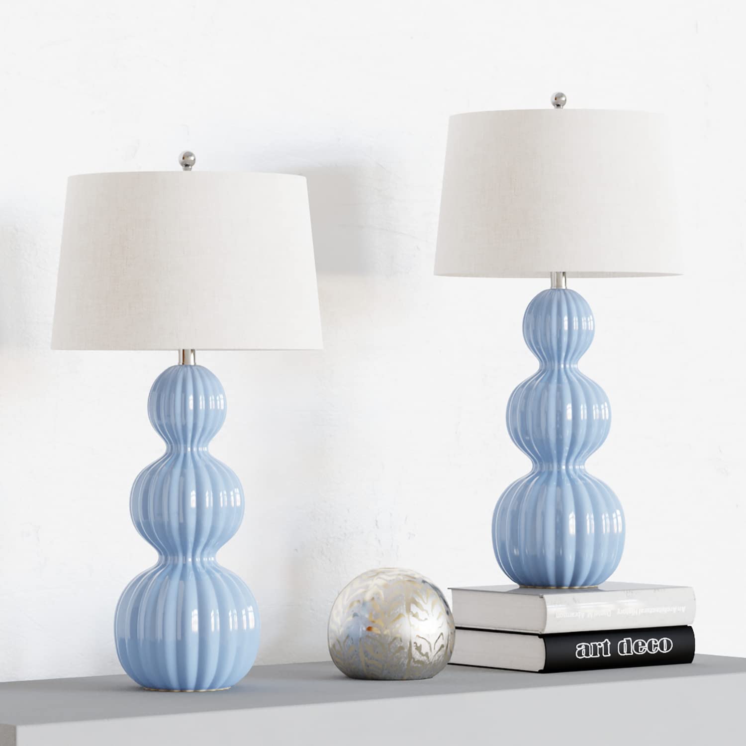 Maxax Set of 2 Ceramic Table Lamps - 3-Way Dimmable Nightstand Lamps with White Fabric Shade, 28