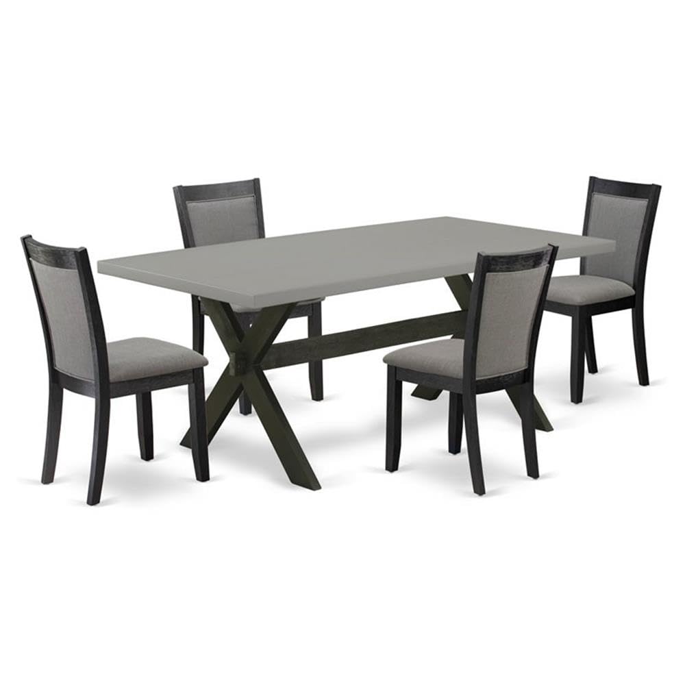 East West Furniture X697MZ650-5 5-Piece Dining Set - 40x72 Inch Rectangular Table with X-Legs & 4 Dark Gotham Grey Linen Parsons Chairs - Perfect for Small Kitchens, Breakfast Nooks & Compact Dining Spaces