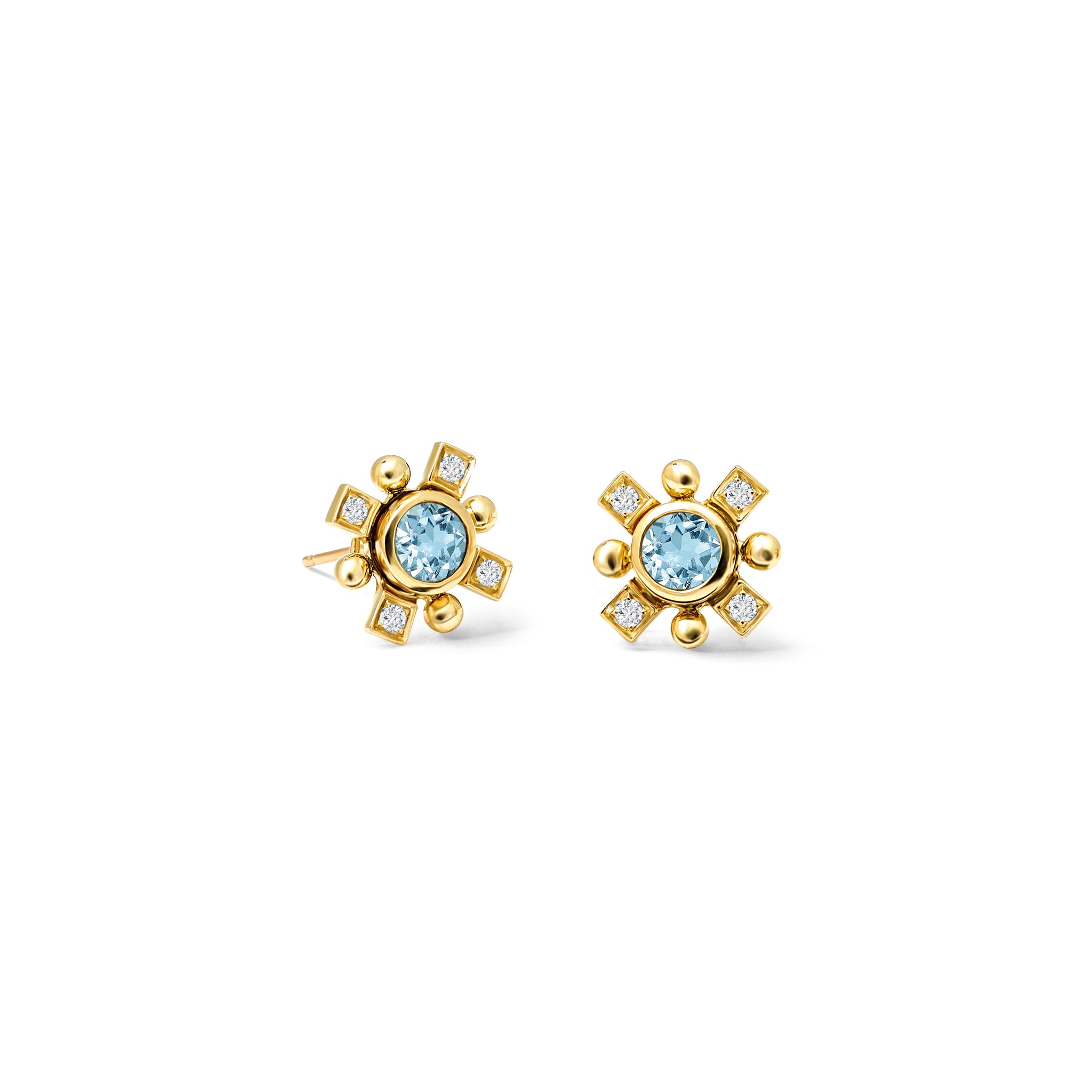 14K Yellow Gold Diamond Quadro Earring Halos - Elegant Halo Stud Earrings for Women, Perfect for Weddings, Parties & Everyday Wear