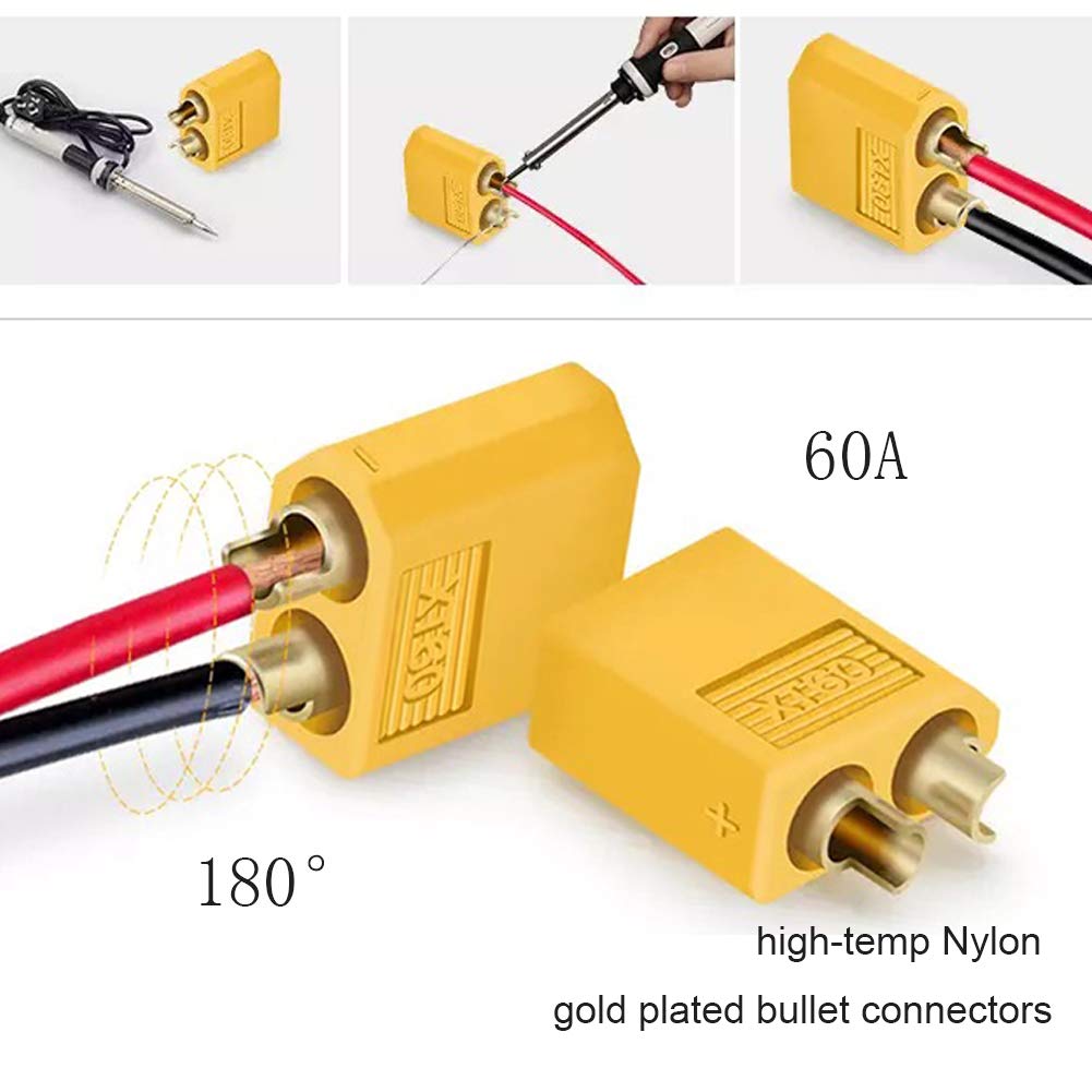 6 Pairs XT-60 Male Female Bullet Connectors Plugs for RC LiPo Battery - High Current Power Connectors for Drones, RC Cars, and DIY Electronics Projects
