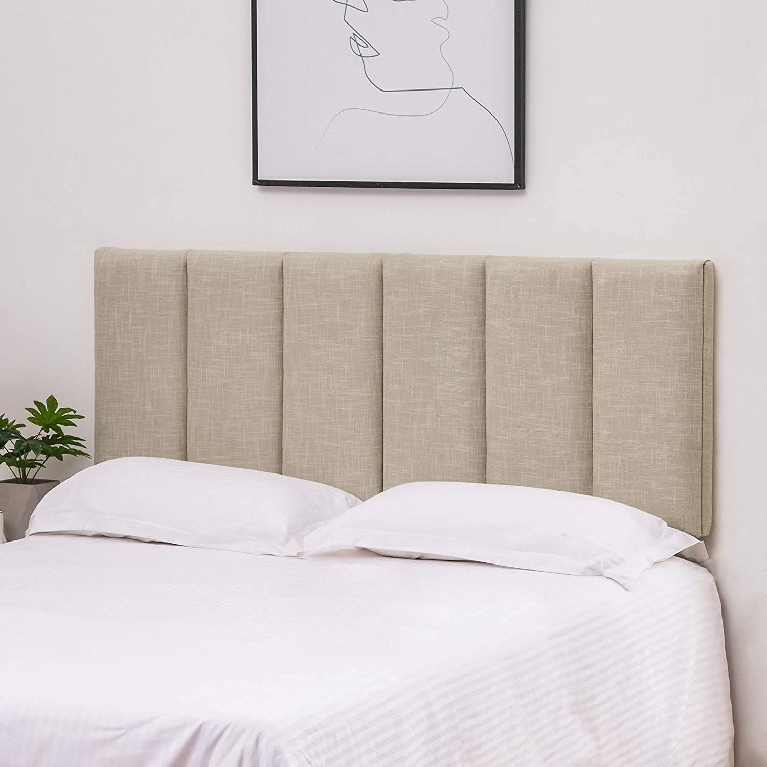 Aklaus Modern Adjustable Upholstered Fabric Queen Size Bed Headboard in Oatmeal - Perfect for Bedroom Decor, Guest Rooms & Master Suites