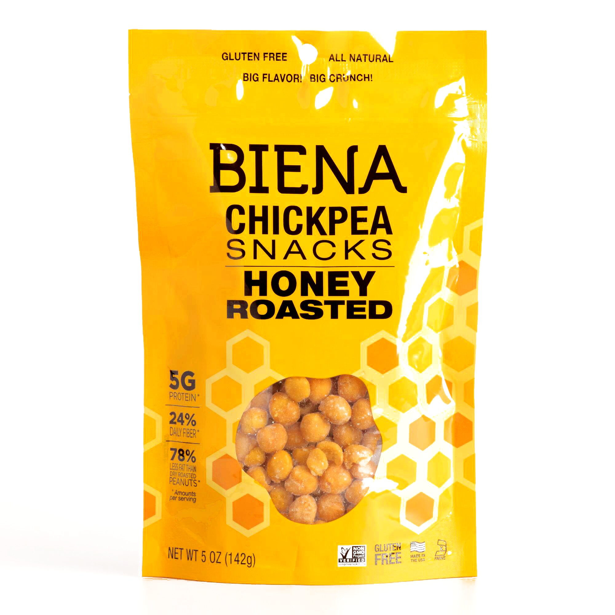 Biena Honey Roasted Chickpea Snacks - 5 oz Pack of 2 | Healthy Gluten-Free Vegan Protein Snacks for On-the-Go, Office, and Travel | Crunchy Keto-Friendly Plant-Based Snack