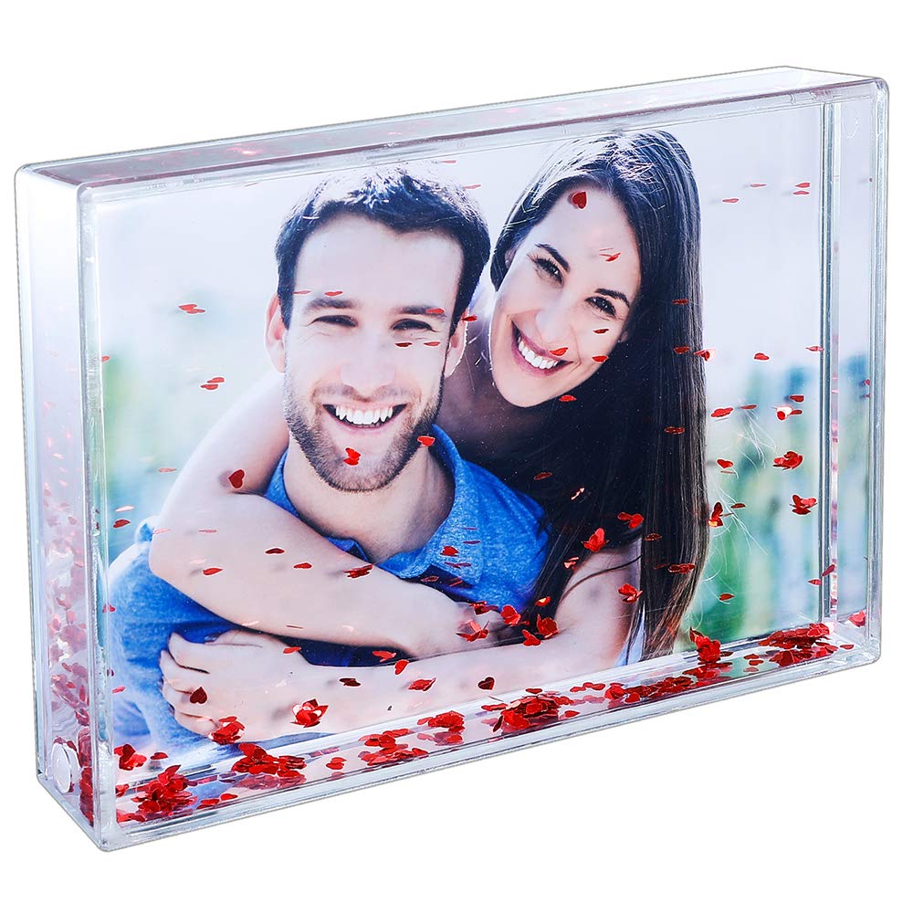Glitter Heart Photo Frame 4x6 - Acrylic Snow Globe Gift for Dad, Friends & Family - Perfect for Birthdays & Anniversaries