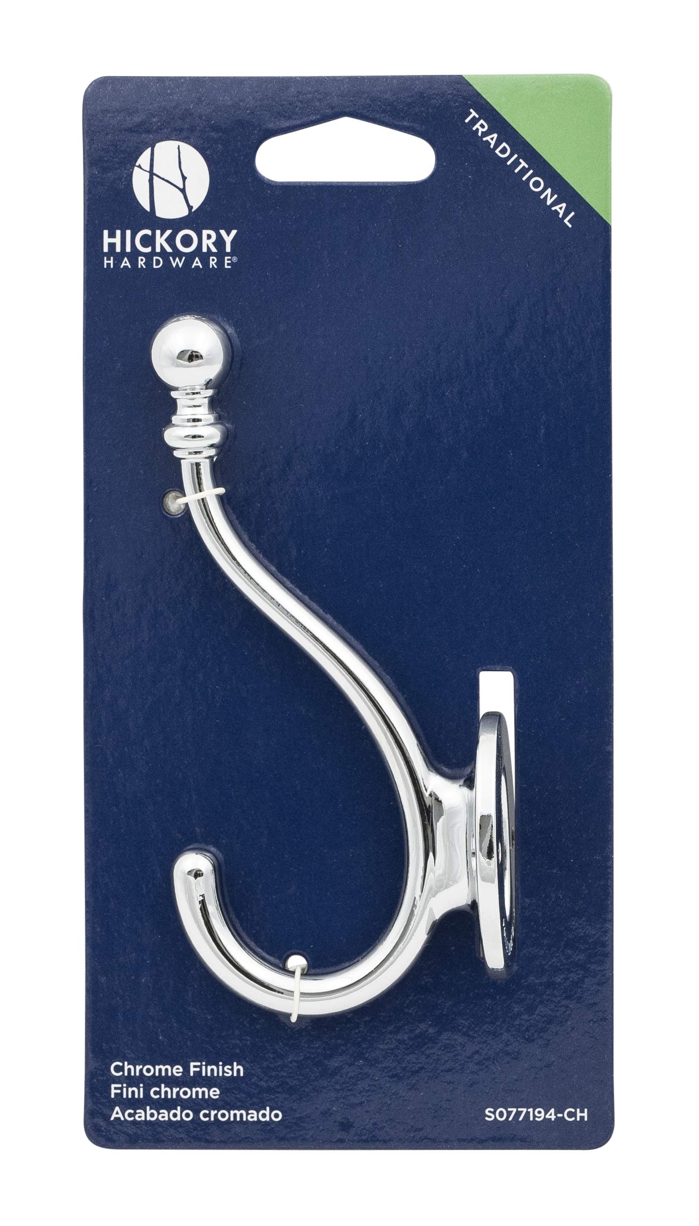 Hickory Hardware Cottage Collection Coat & Hat Hook - 5.25 Inch Chrome Finish Wall Hooks (14-Pack) - Perfect for Entryway, Mudroom, Bathroom & Closet Organization