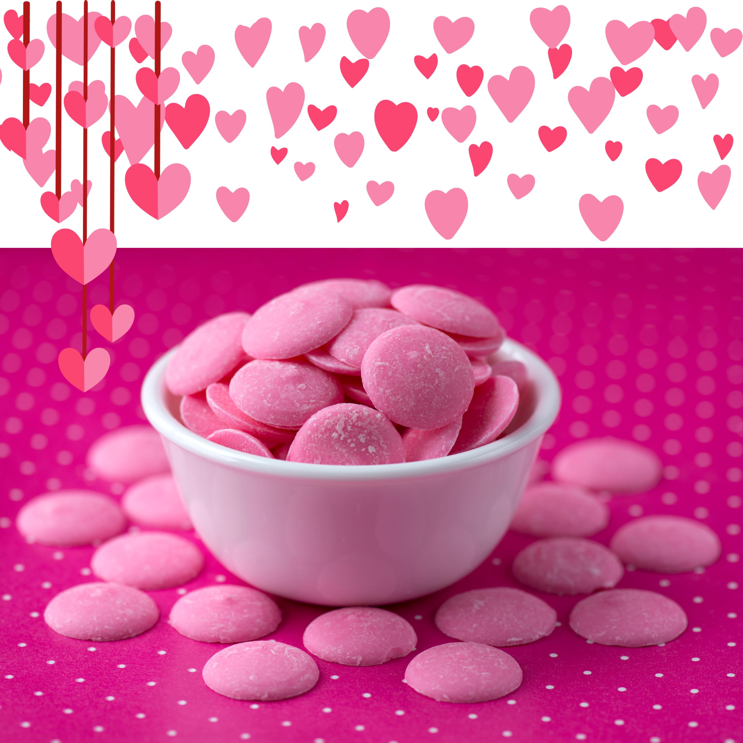 Kidu Pantry Vibrant Pink Melting Chocolate Wafers 1lb Bulk - Resealable Bag for Baking, Candy Making & Valentine's Day Treats - Premium Pink Chocolate for Desserts, Dipping & Decorating