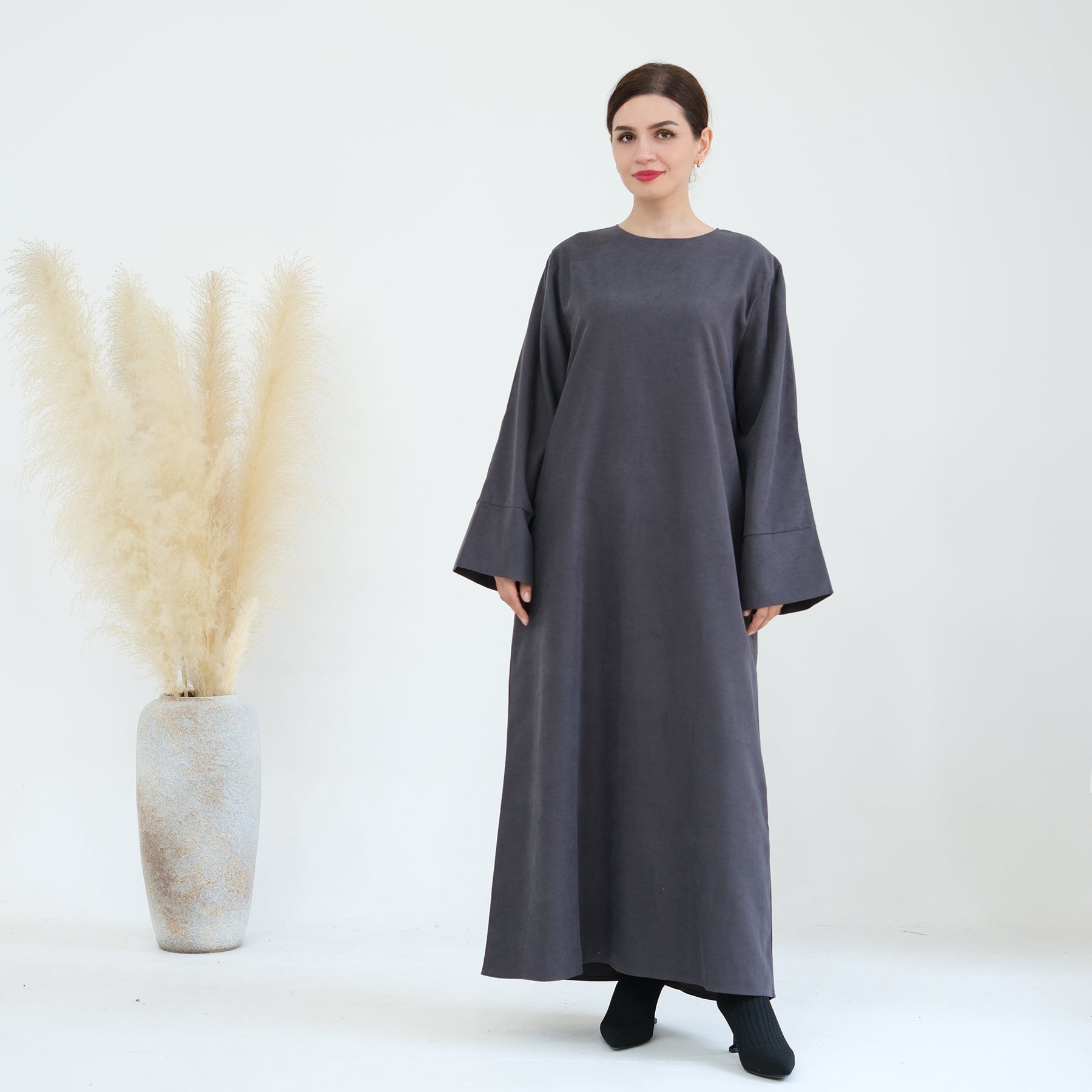 Liliana Cold Weather Abaya Dress - Gray | Modest Islamic Long Dress for Women | Perfect for Winter, Prayer & Special Occasions