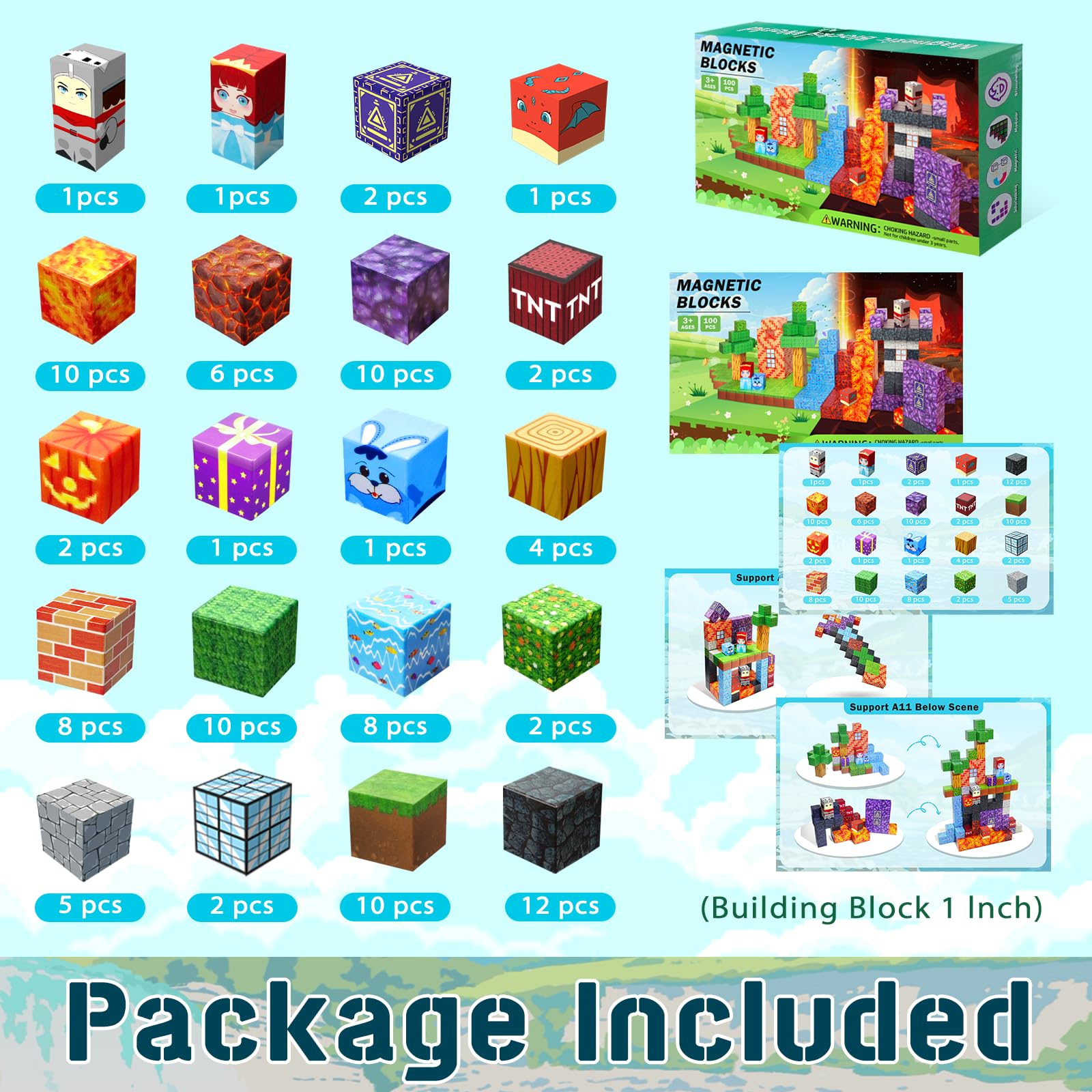 100PCS 1-Inch Magnetic Building Blocks - STEM Educational Toys for Kids Ages 3+ | Creative Construction Set for Boys & Girls | Perfect for Christmas, Birthday Gifts & Classroom Learning Activities | Sensory Play & Brain Development Toy
