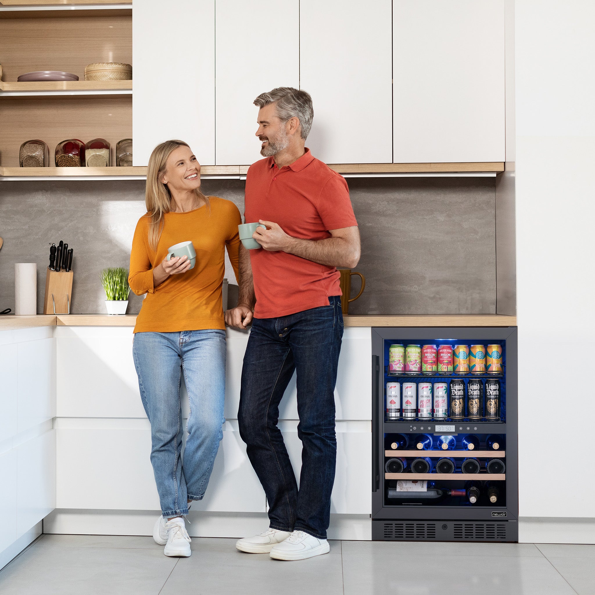 Newair® 100 Can 24 Bottle Dual Zone Built-in Beverage Refrigerator - Black - Perfect for Home Bar, Office, or Entertainment Room