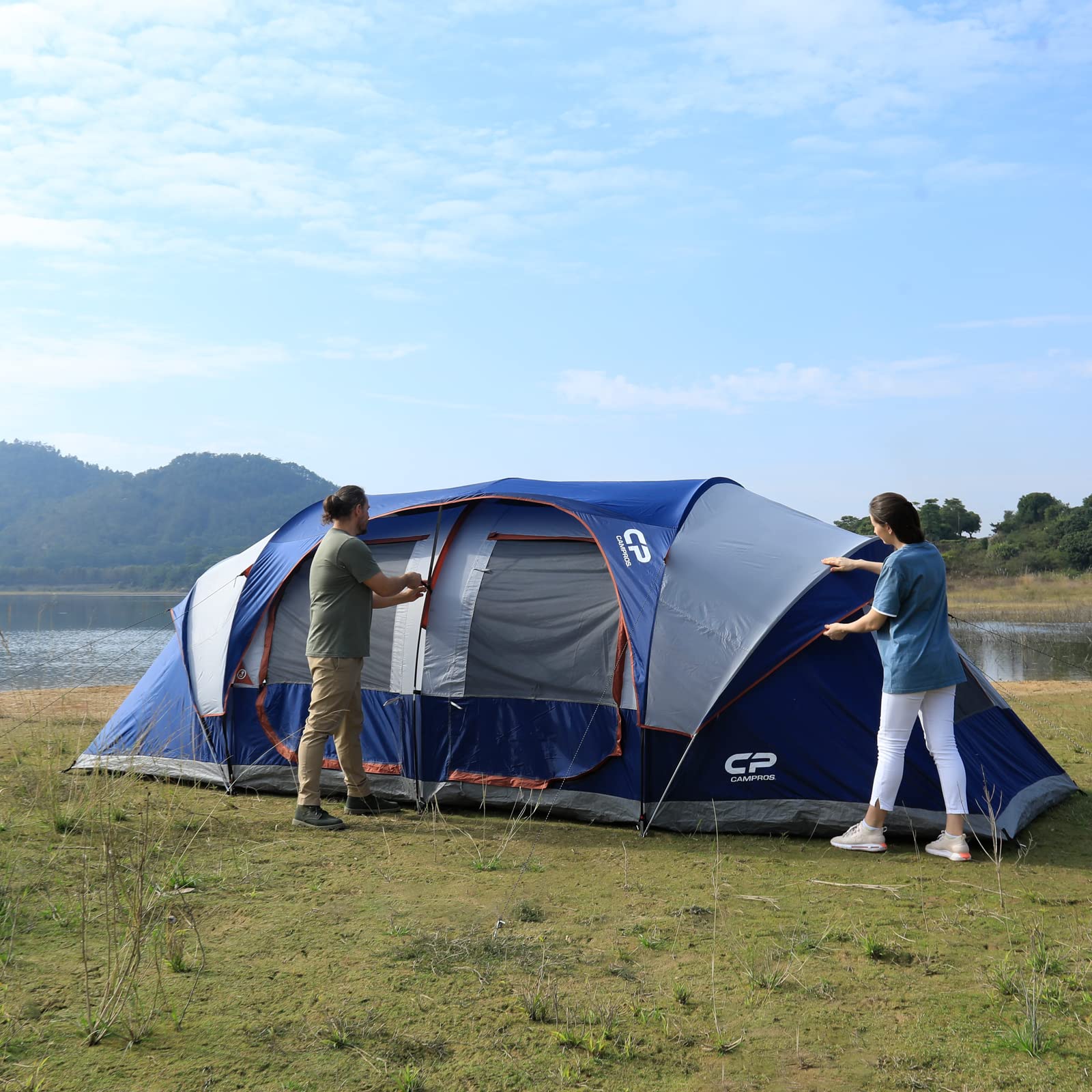 CAMPROS CP Tent 12 Person Camping Tent - 2 Room Family Cabin Tent with 6 Large Mesh Windows | Weather Resistant, Double Layer Design & Room Divider Curtain | Portable with Carry Bag | Perfect for Family Camping, Outdoor Adventures & Backpacking Trips