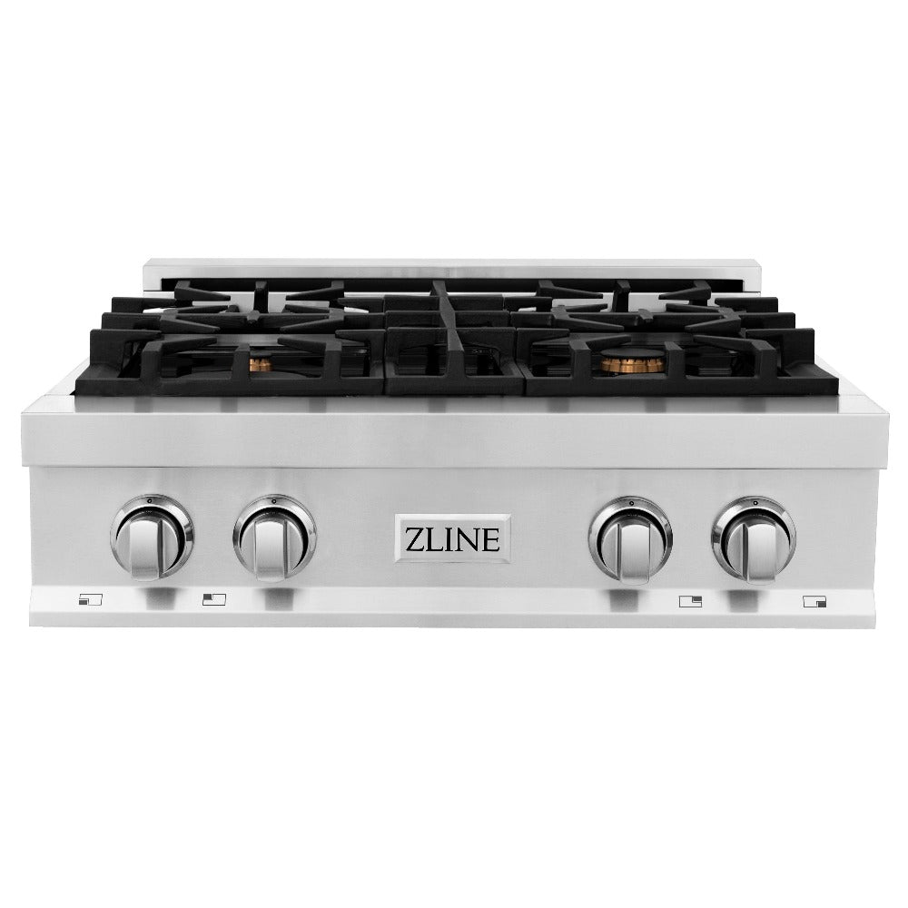 ZLINE 30 Inch Stainless Steel Gas Rangetop with 4 Brass Burners & Porcelain Cooktop - Professional Legacy Series (RT BR 30) - Perfect for Home Kitchens, Restaurants & Outdoor Cooking
