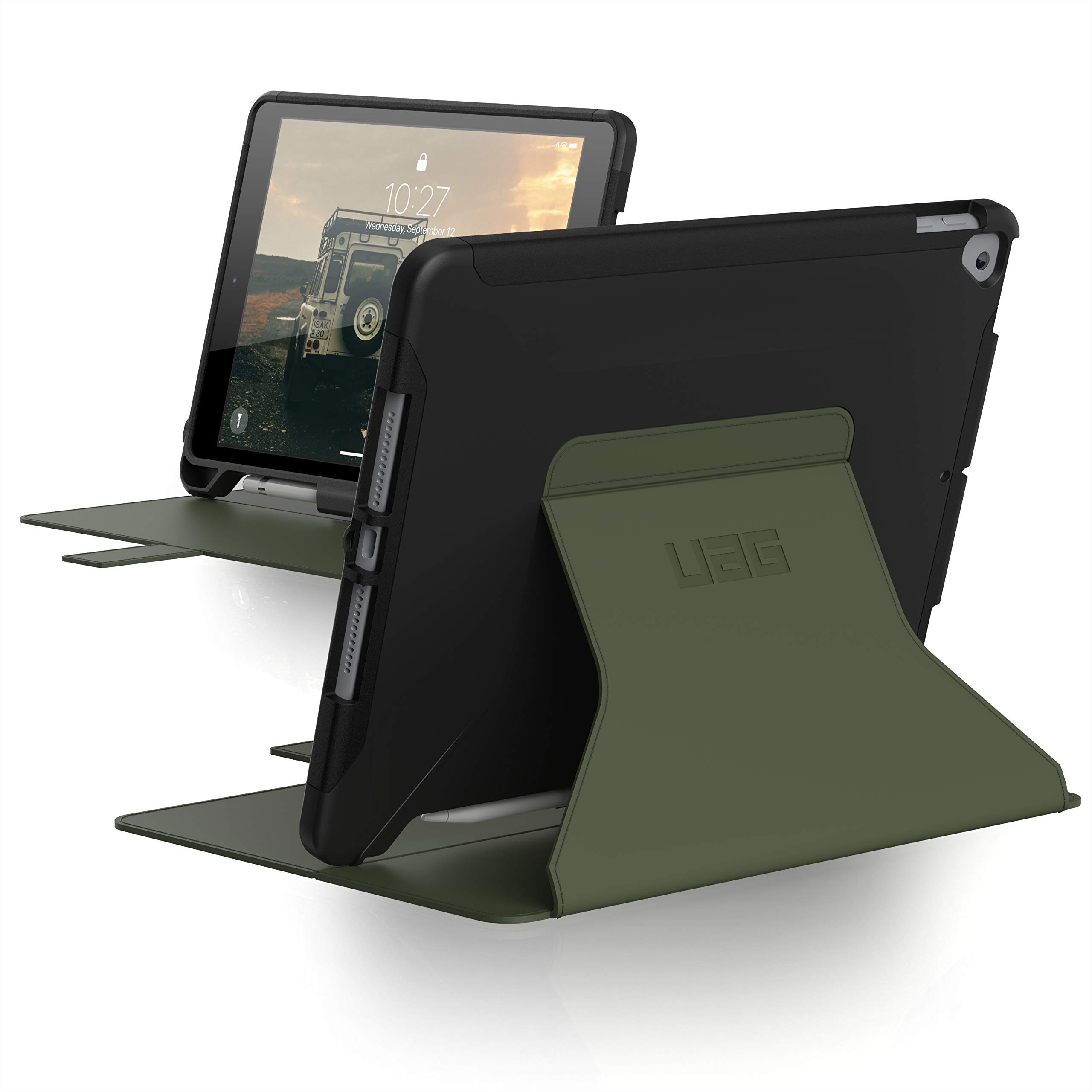 URGENT ARMOR GEAR UAG Rugged iPad Case for 10.2-inch iPad 9th/8th Generation (2021/2020) - Heavy Duty Protective Cover with Multi-Angle Stand, Pencil Holder & Folio Design | Perfect for Travel, Work & School | Black/Olive