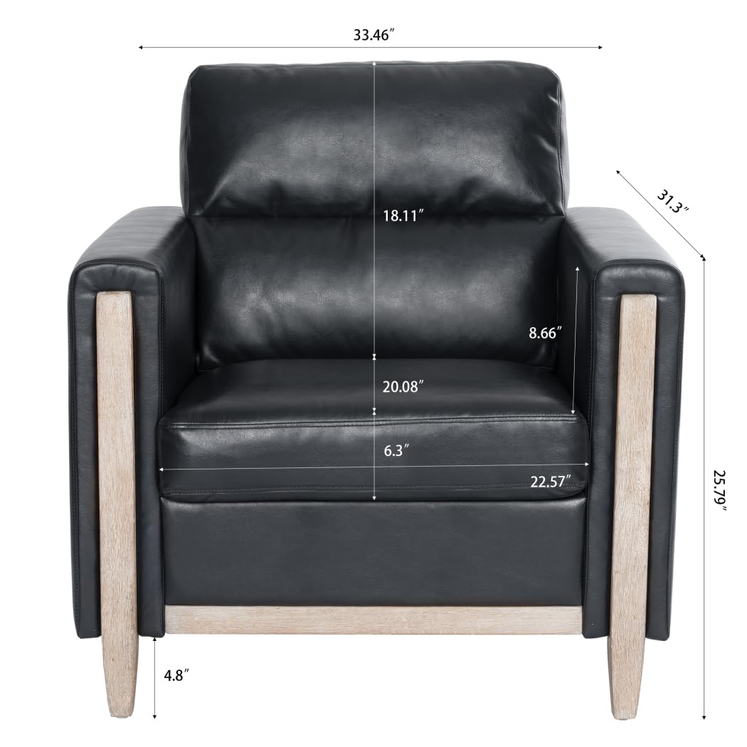 Modern Upholstered Armchair - Mid Century Single Seater Sofa with PU Leather - Comfortable Accent Chair for Living Room, Bedroom, Apartment & Office - Perfect for Small Spaces, Reading & Relaxing - Black PU Leather Lounge Chair