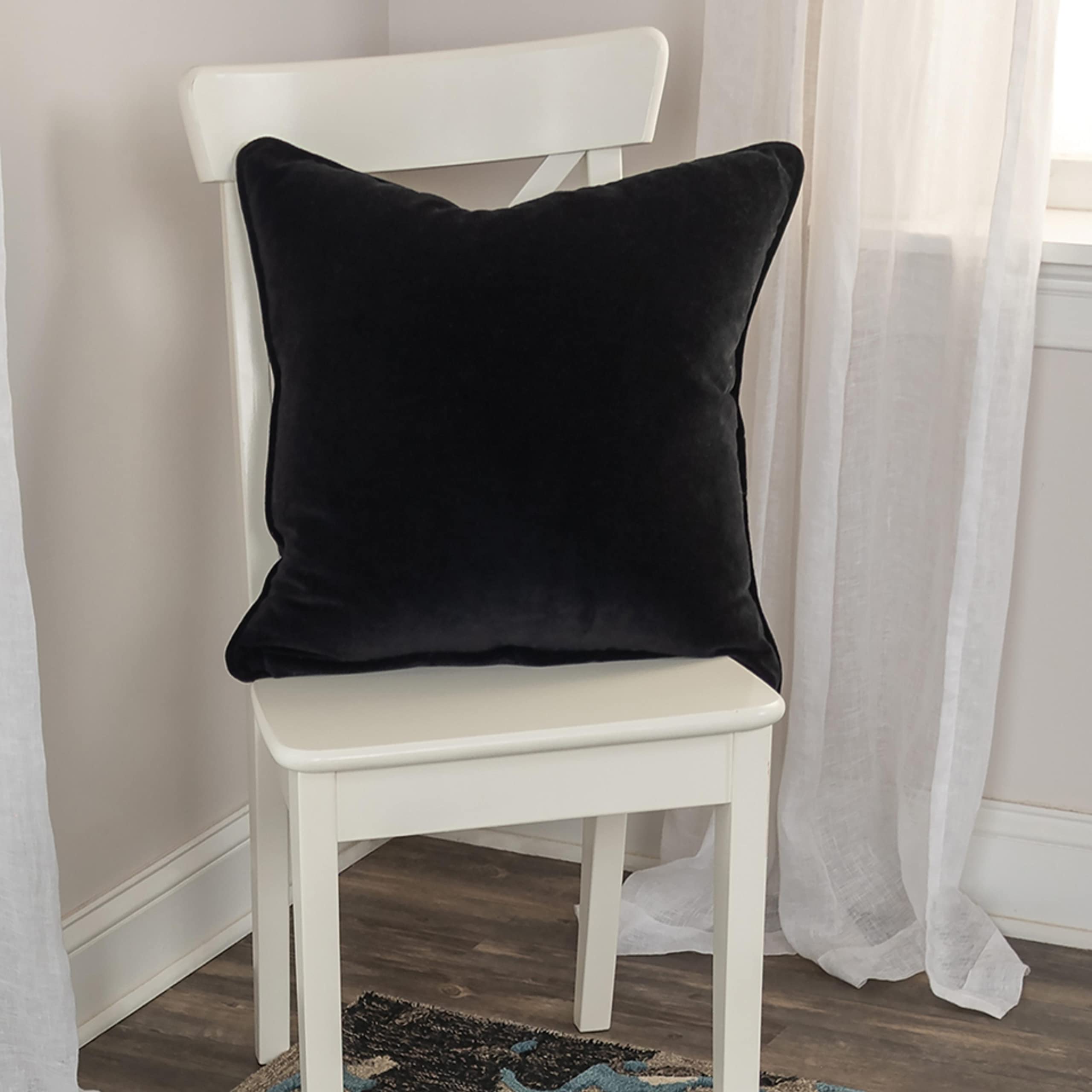 Black Solid Cotton Throw Pillow Cover - Industrial Transitional Velvet Cushion Case with Removable Zipper | Perfect for Sofa, Bed, Couch & Home Decor