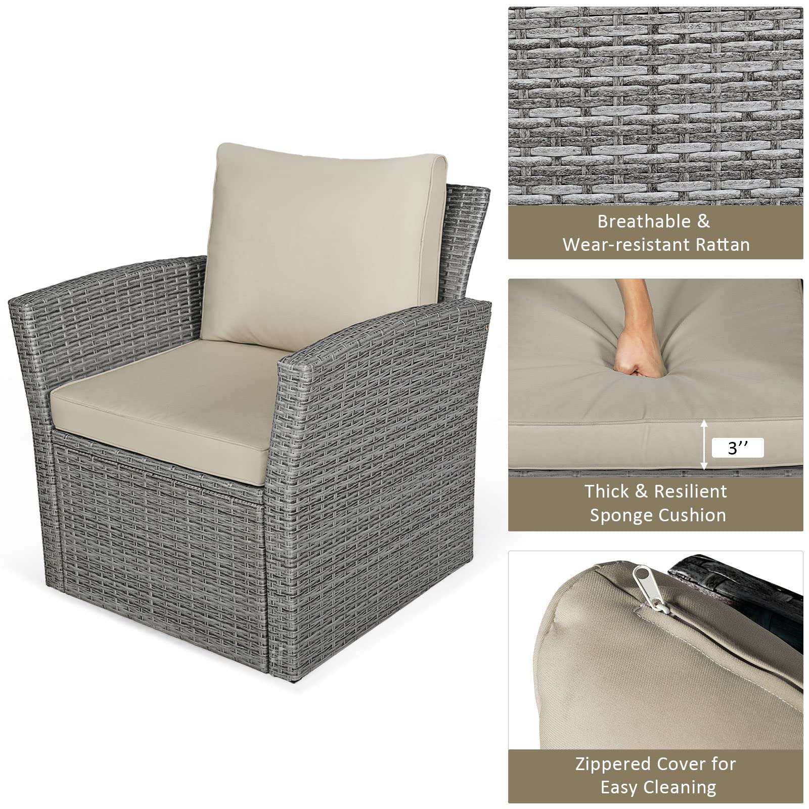 Tangkula 4-Piece All-Weather Outdoor Patio Furniture Set - Wicker Rattan Sectional Sofa with Cushions & Tempered Glass Table - Perfect for Backyard, Garden, Poolside & Patio Relaxation