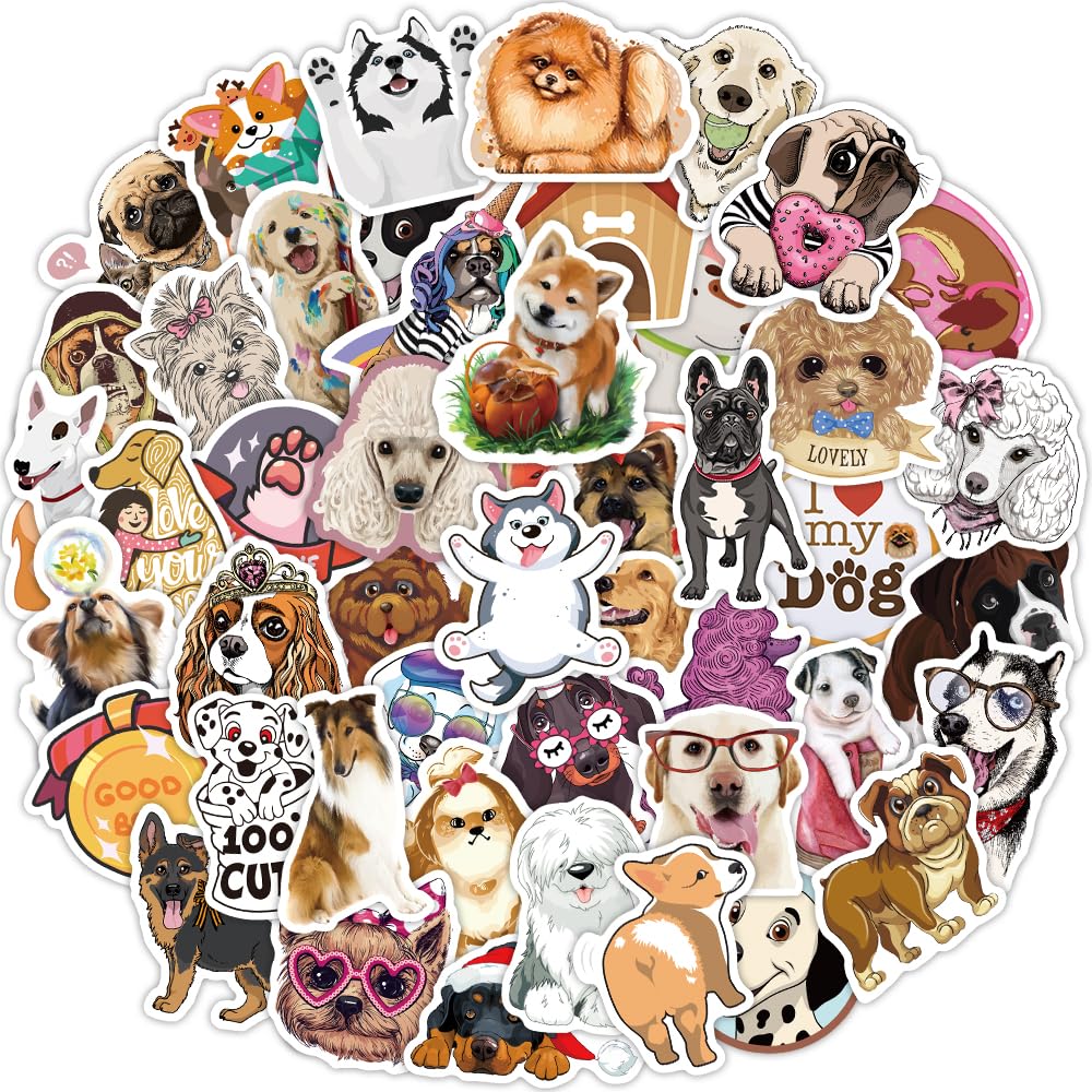 80 Pcs Waterproof Vinyl Dog Stickers for Kids & Teens - Funny Decals for Water Bottles, Laptop, Phone Case, Scrapbook, Luggage, Skateboard, Helmet, Bike & Car - Perfect for School Supplies & DIY Projects
