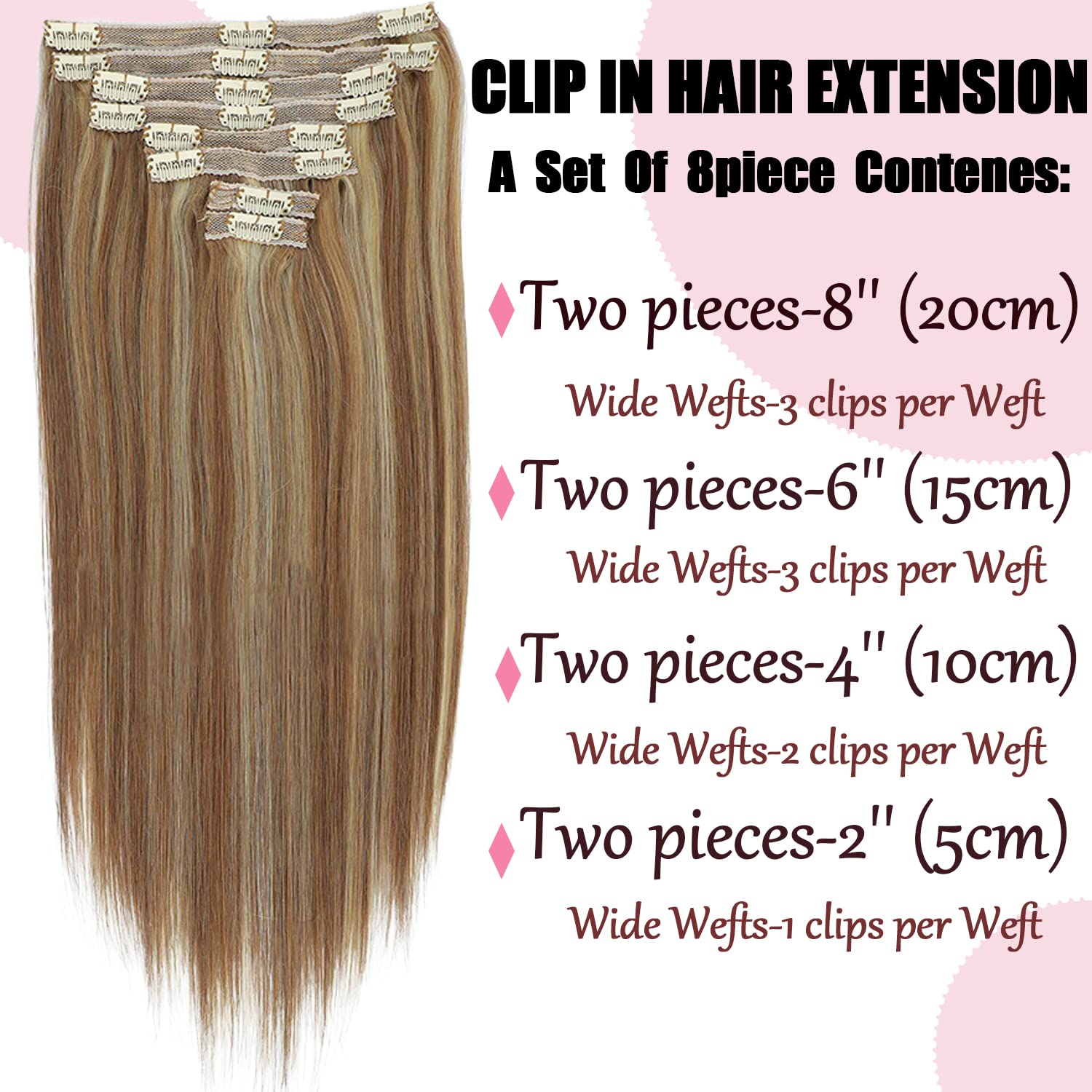 Clip-In Human Hair Extensions 120g 8pcs - 22 Inch Straight Remy Hair in Chestnut Brown & Bleach Blonde (#6/613) | Natural Real Hair for Volume & Length | Perfect for Parties, Weddings & Daily Styling