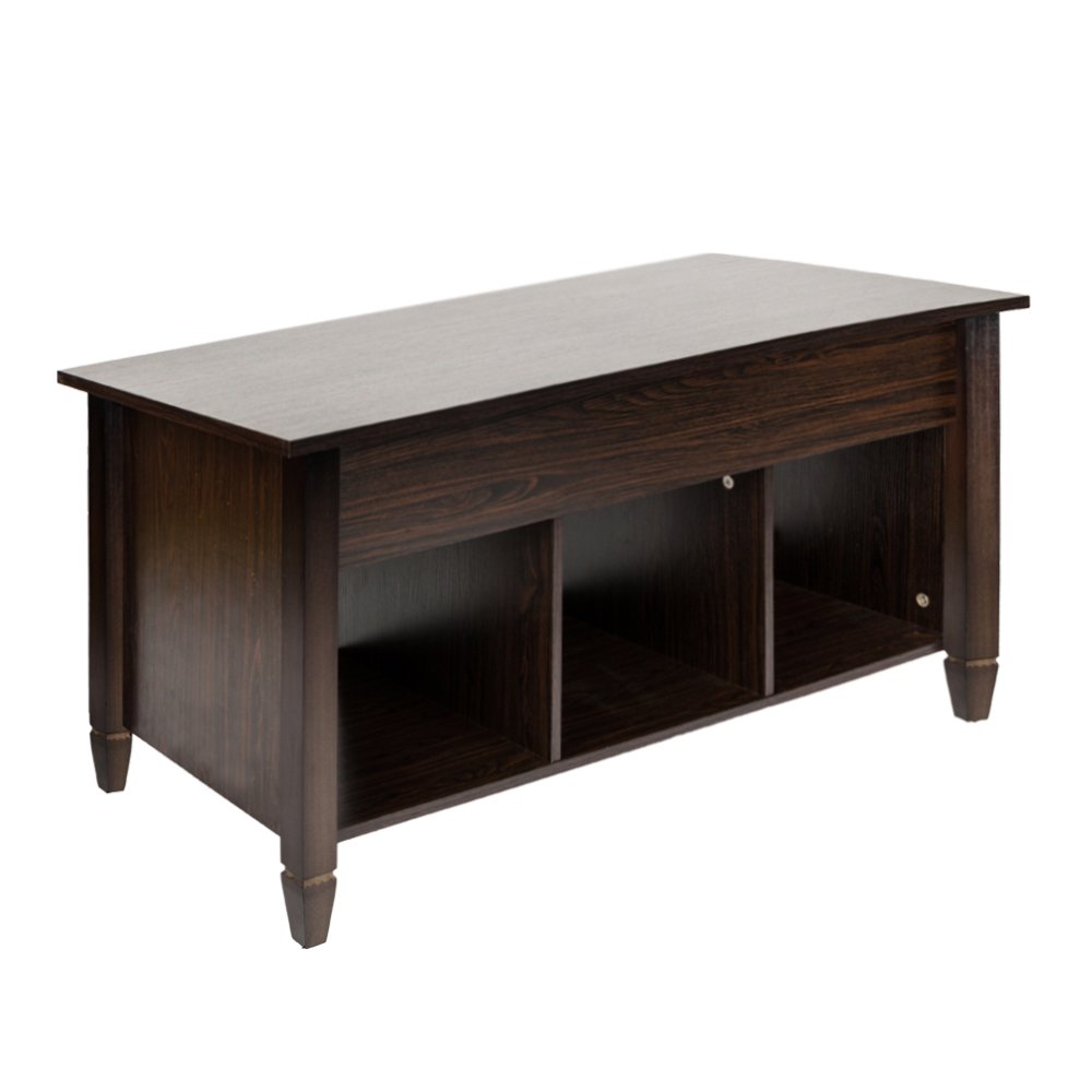 Adjustable Lift Top Coffee Table with Hidden Storage - Modern Wooden Lift-Top Coffee Table with Lower Shelf for Living Room, Office, or Dorm - Espresso Brown Finish for Stylish Home Decor