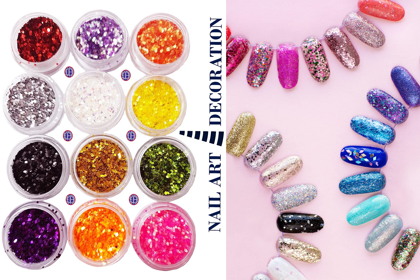 12 Colors Ear Lobe & Nail Art Glitter Set with Adhesive Glue - Perfect for DIY Jewelry, Nail Designs, and Creative Crafts