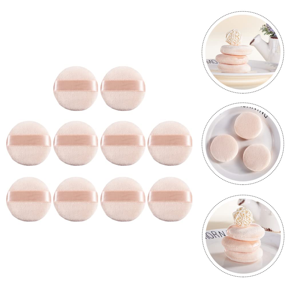 FOMIYES 10pcs Makeup Powder Puffs with Strap - Soft Cotton Round Cosmetic Puffs for Loose Powder & Foundation - Ideal for Professional Makeup Artists & Home Dresser Use