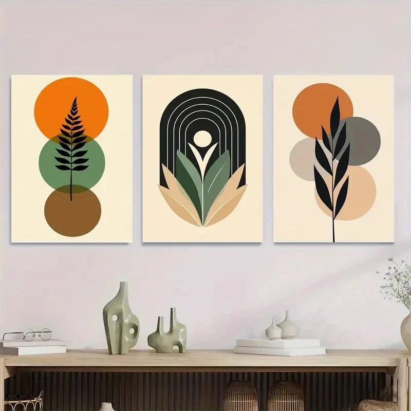 3-Piece Abstract Boho Style Framed Botanical Wall Art Set - 40x60cm High Quality Canvas Prints | Australian Made | Ready to Hang | Perfect for Living Room, Bedroom & Office Decor