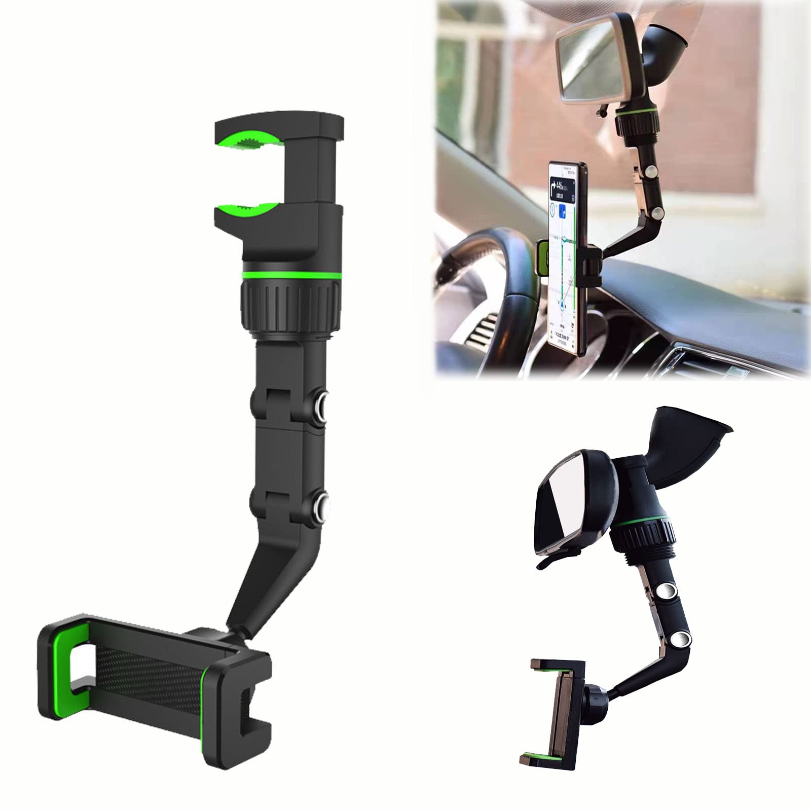 Vanaee Car Phone Holder - Universal Rearview Mirror Mount for iPhone, Samsung & Smartphones - Hands-Free GPS Navigation & Driving Safety - Green (Ideal for Commuting, Rideshare & Road Trips)