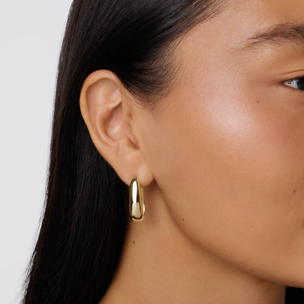 14K Gold Elongated Dome Hoop Earrings for Women - Elegant Dangle Earrings for Everyday Wear & Special Occasions
