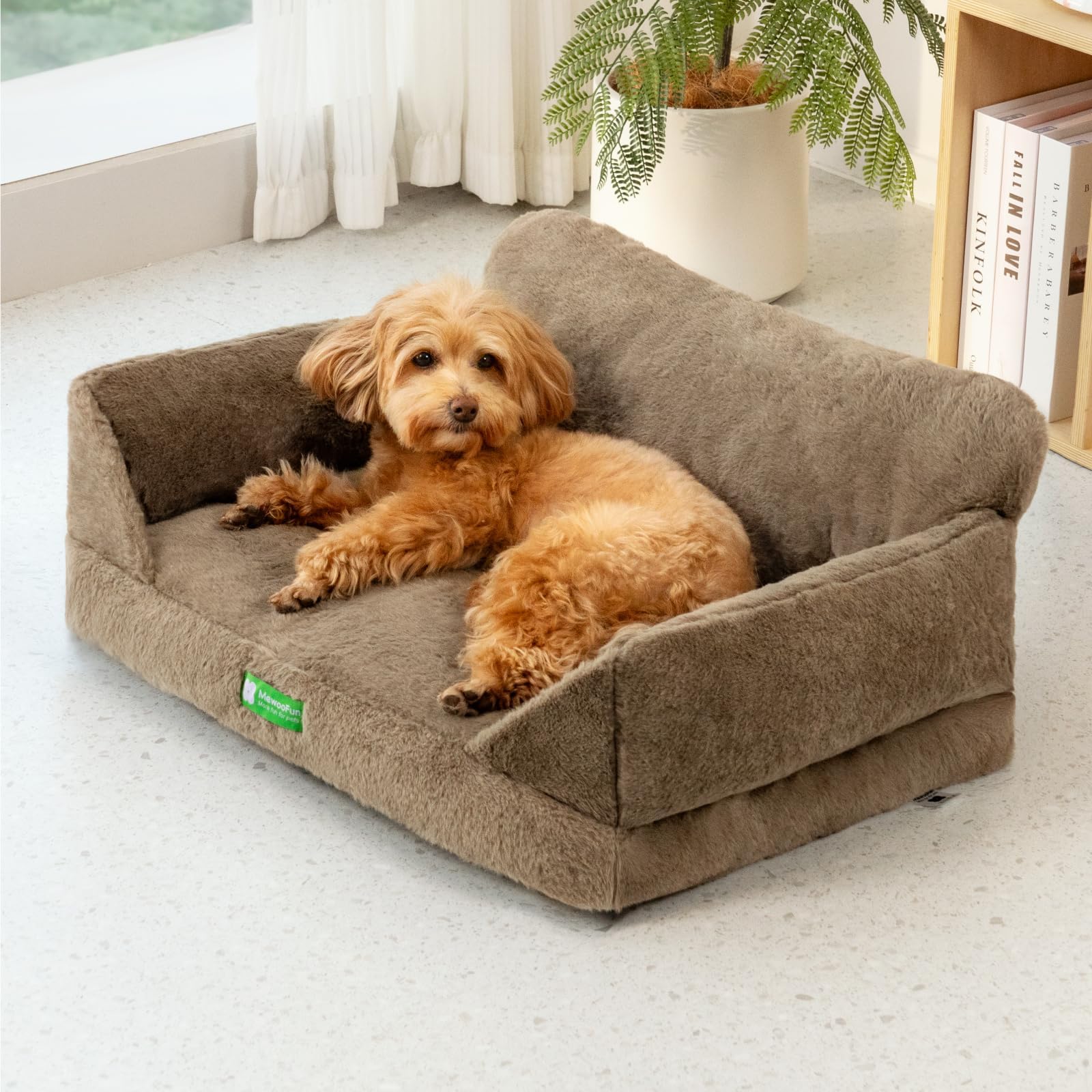 MEWOOFUN Pet Sofa Bed for Small Dogs & Cats - Soft Fluffy Couch with Non-Slip Bottom & Washable Cover - Cozy Indoor Pet Bed for Puppies, Kittens (Brown, Medium) - Perfect for Living Room, Bedroom & Pet Nap Time