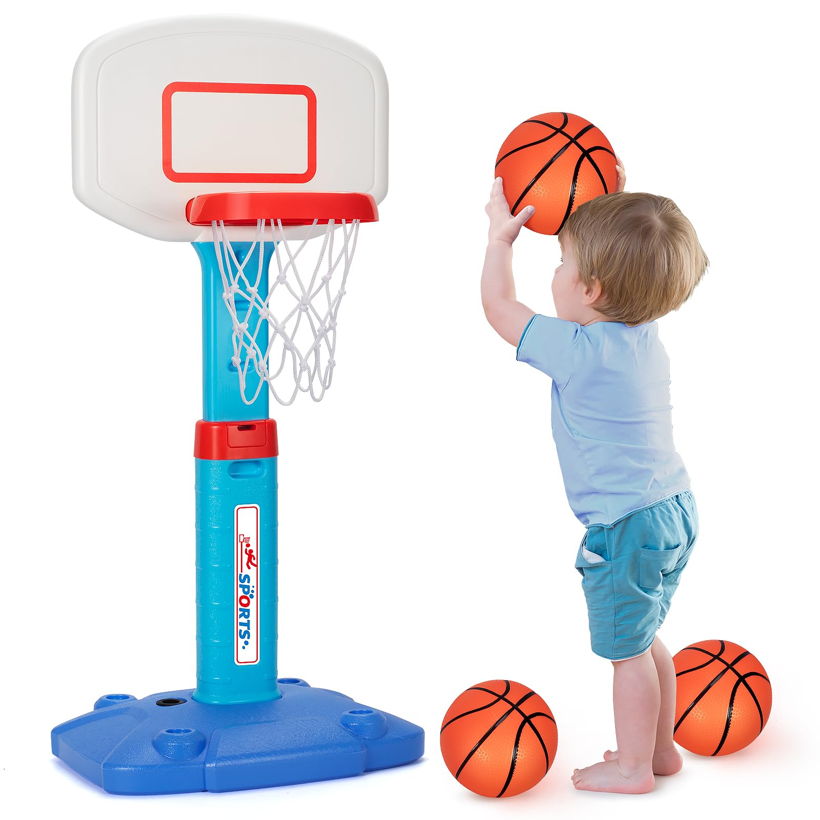 LACCHOUFEE Adjustable Mini Basketball Hoop for Kids - Indoor & Outdoor Basketball Goal with Ball Pump, Perfect for Backyard, Poolside, and Playroom Fun - Blue