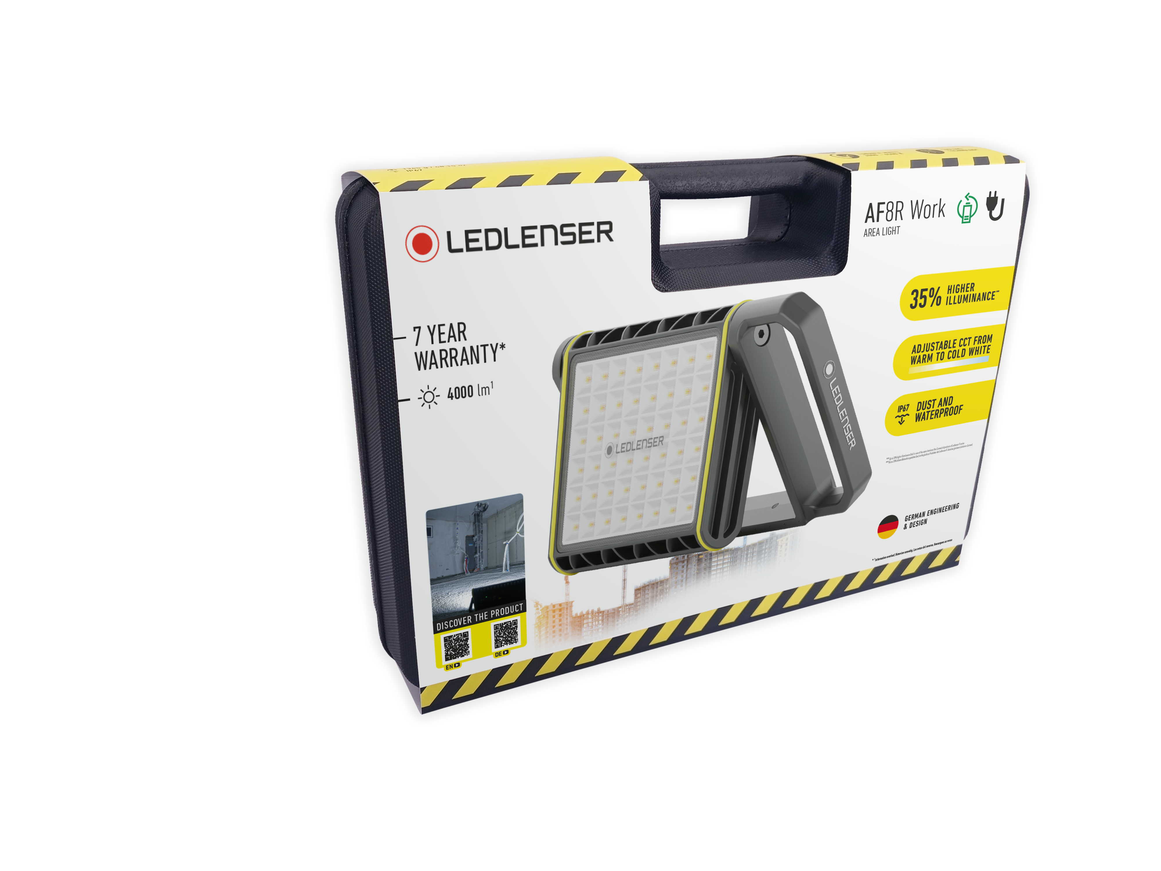 AF8R LED Work Floodlight - 5000 Lumens, IP65 Waterproof, Adjustable Outdoor Lighting for Construction, Warehouse, and Backyard Security - Bright, Durable, and Energy-Efficient Worksite Light