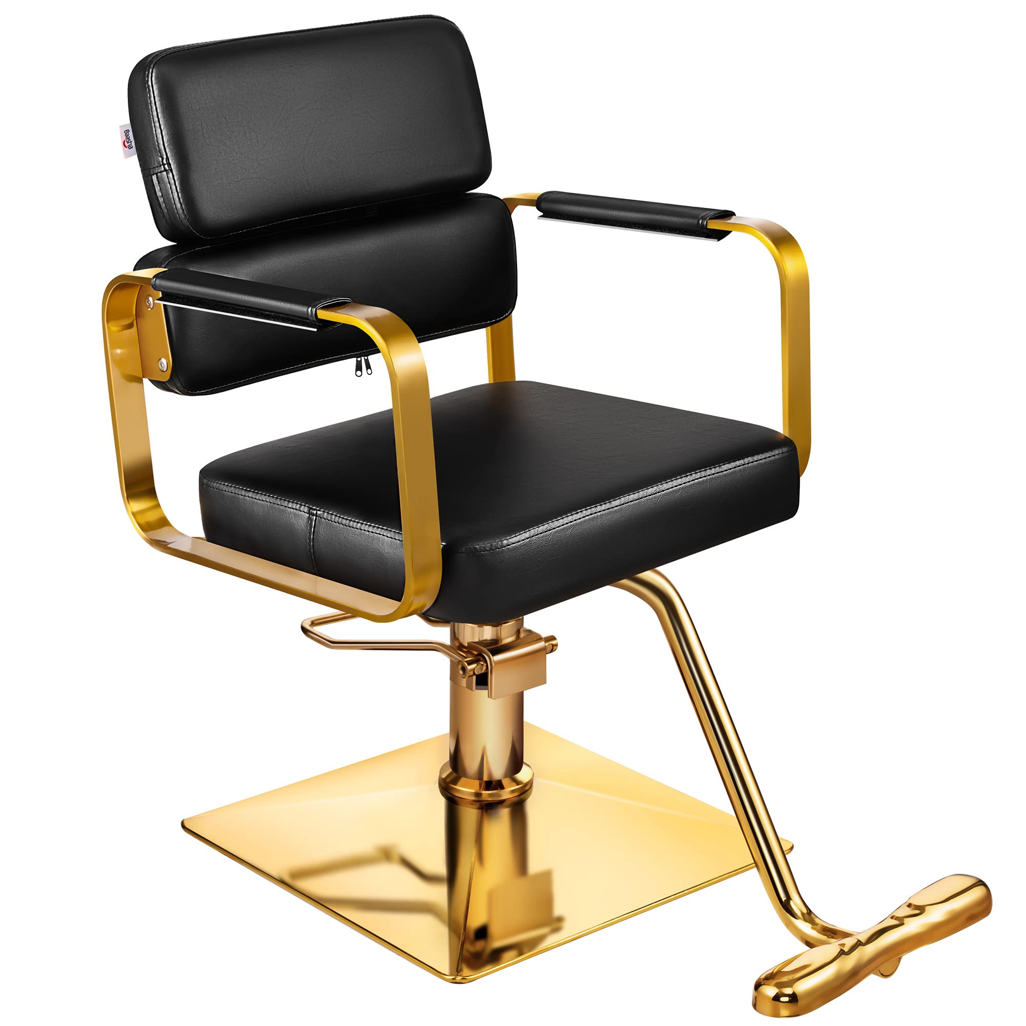 Premium Baasha Salon Chair - Heavy-Duty 360° Swivel Barber Chair for Hair Stylists, Gold & Black Styling Shampoo Chair with Wheels - Perfect for Hair Salons, Barber Shops & Tattoo Studios