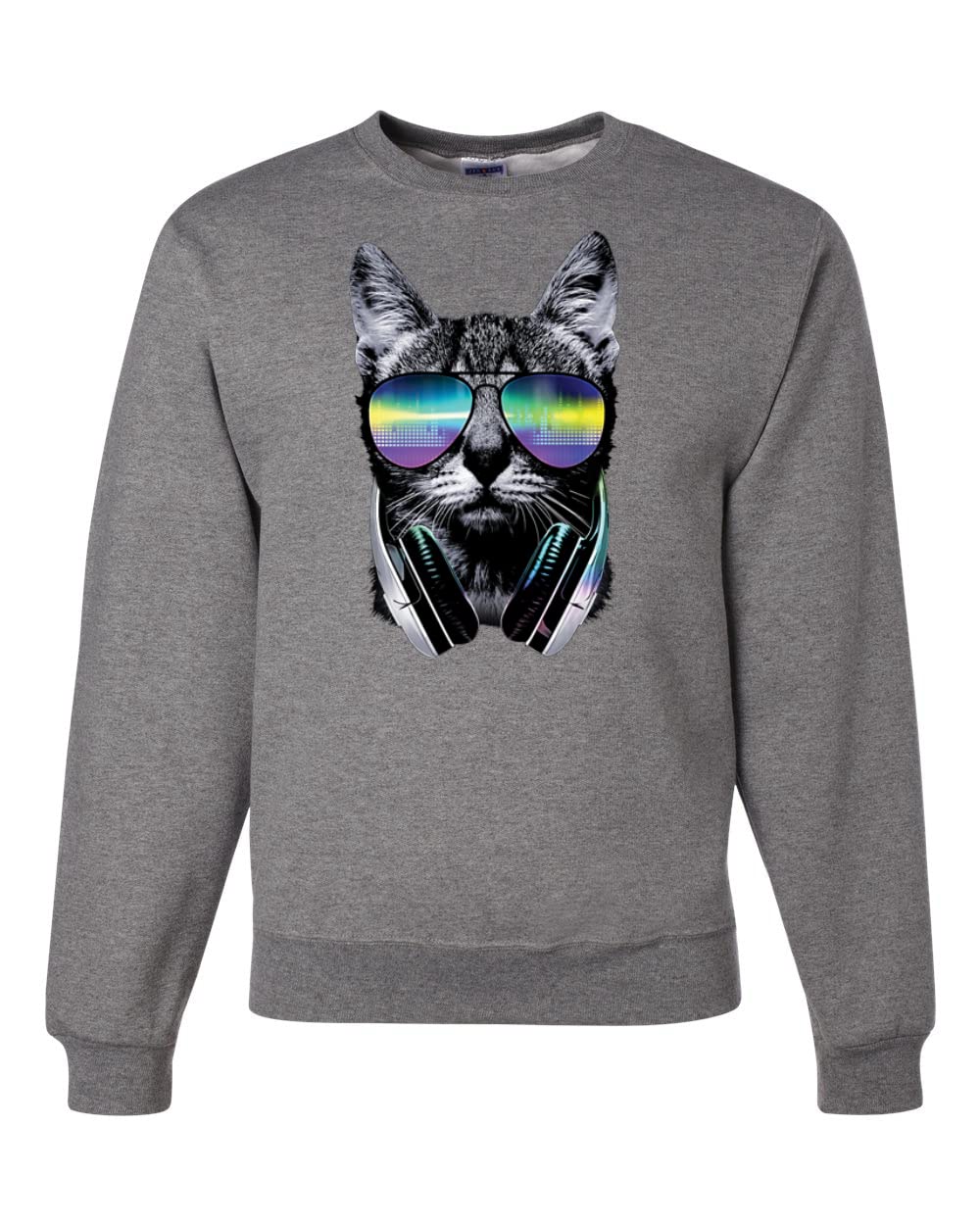 Wild Bobby DJ Kitty Cat with Headphones Graphic Sweatshirt - Unisex Crewneck Pullover for Cat Lovers | Perfect for Music Festivals, DJ Parties & Casual Wear