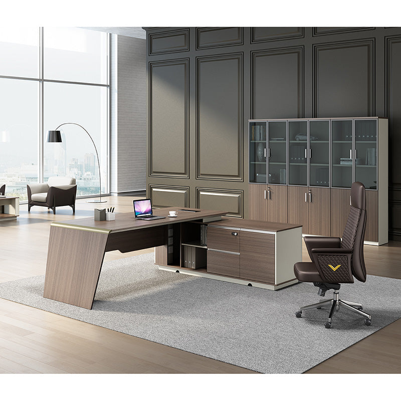 Premium ANDERS Executive Desk with Reversible Return - 2.0M Length in Hazelnut & Beige Finish | Modern Home Office Furniture for Professionals & Remote Workers