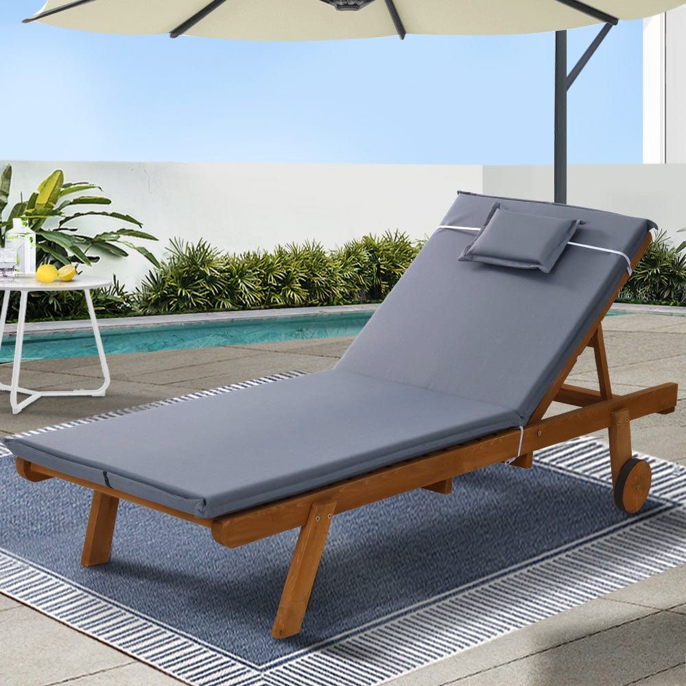 Gardeon Sun Lounge Wooden Outdoor Daybed with Wheels - Patio Grey - Perfect for Poolside Relaxation, Garden Lounging, and Backyard Sunbathing